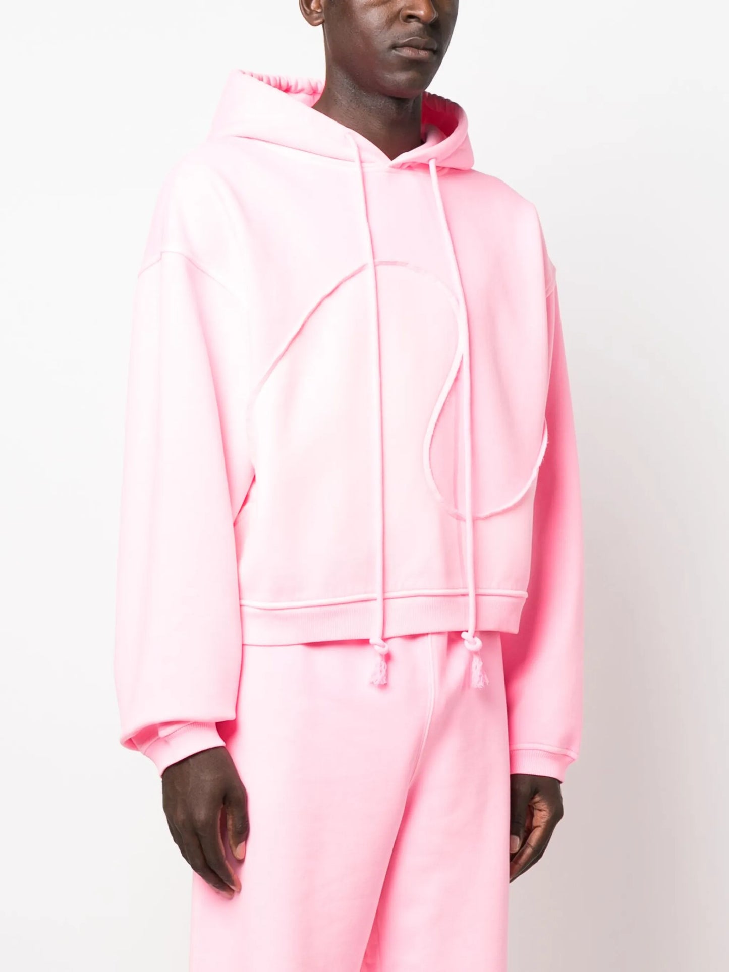 swirl-panelled drawstring fleece hoodie