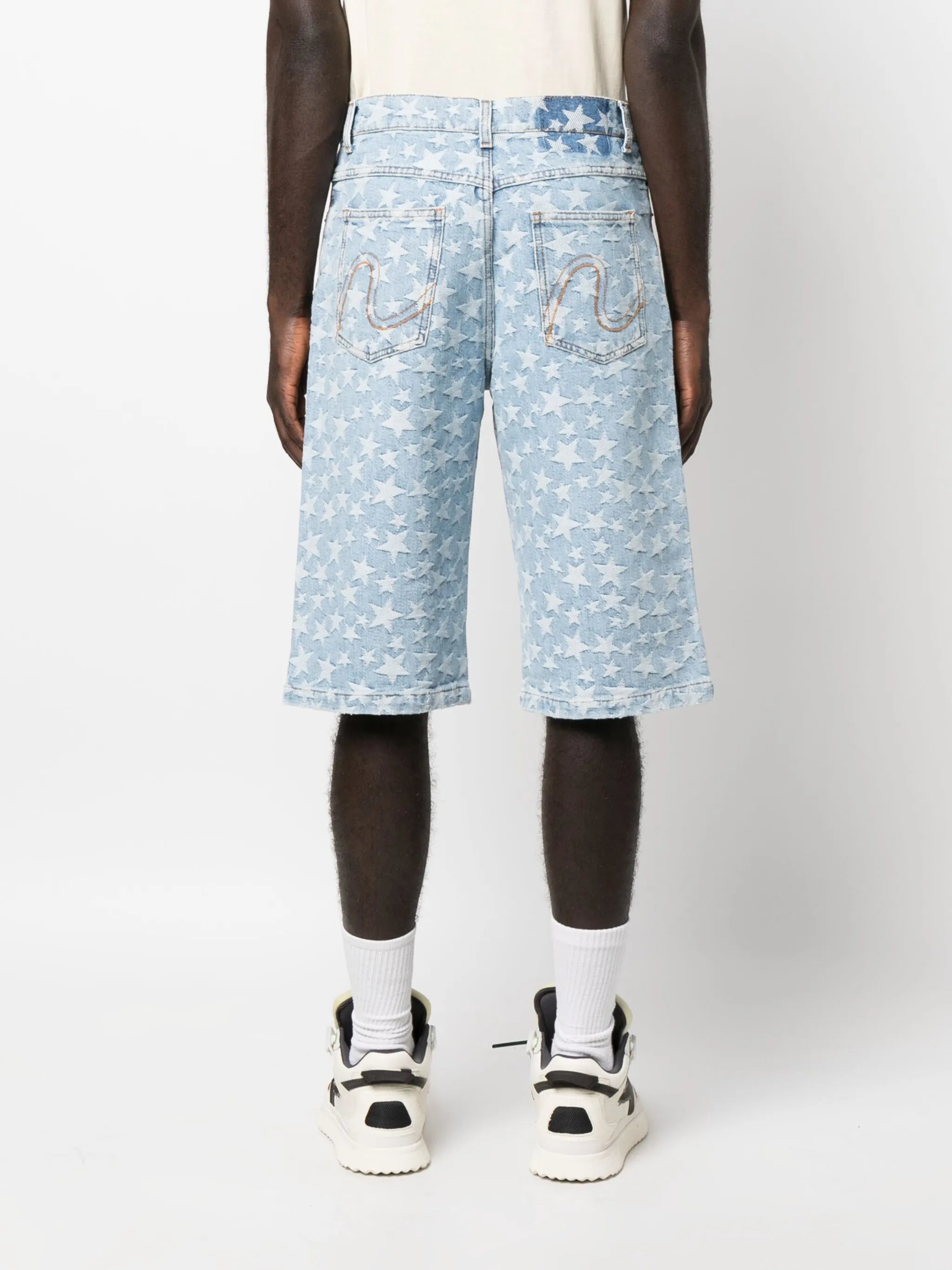star patterned-jacquard denim shorts