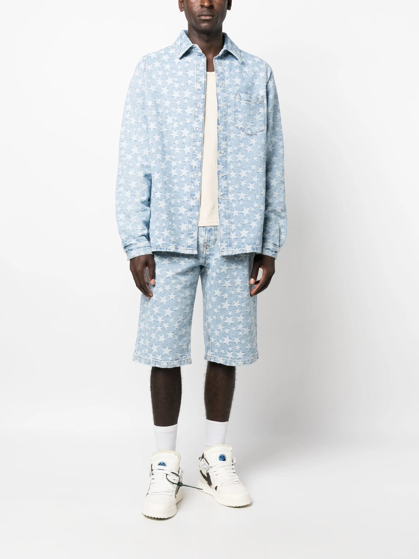 star patterned-jacquard denim shorts