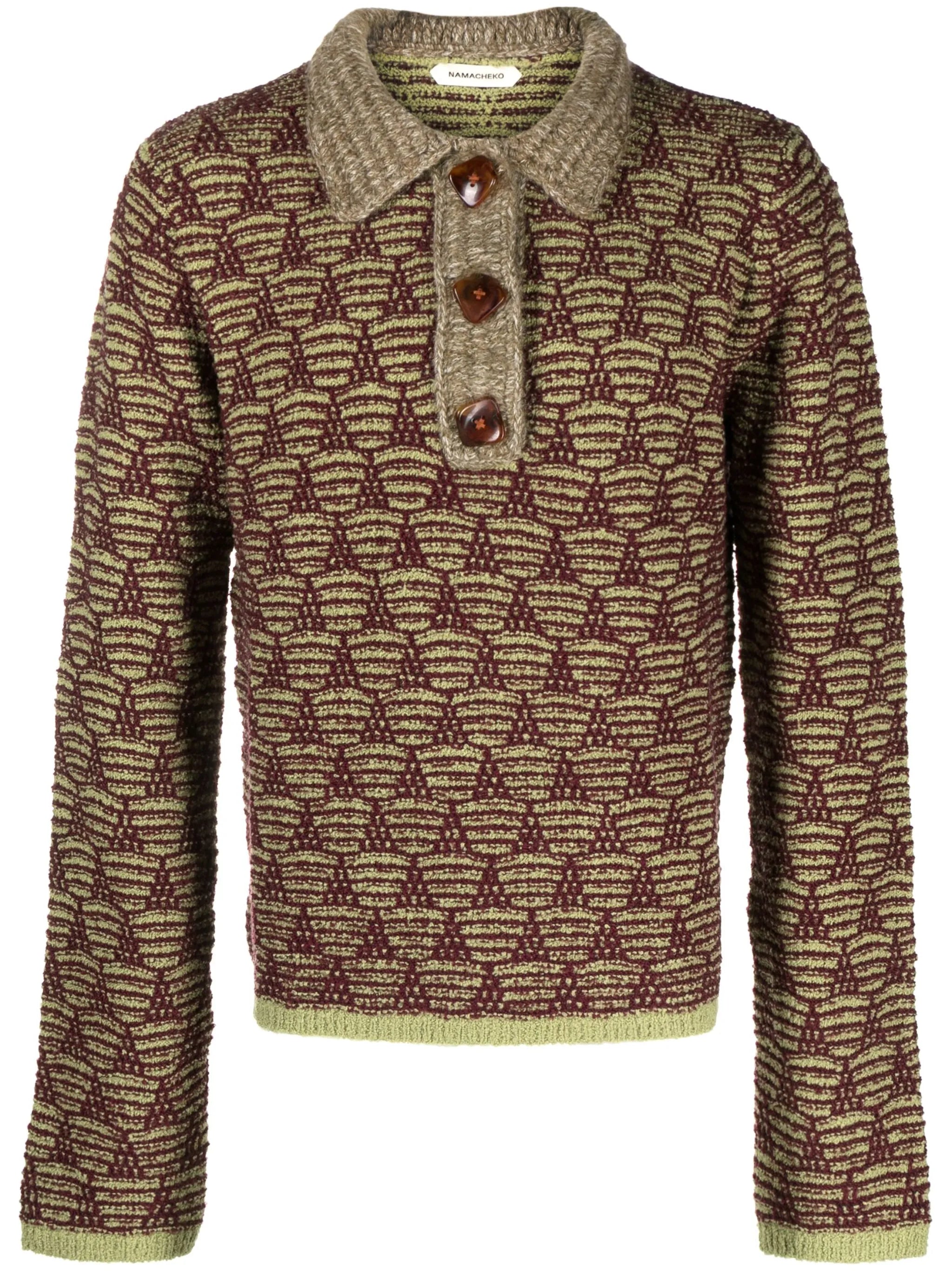 patterned-jacquard knitted polo shirt