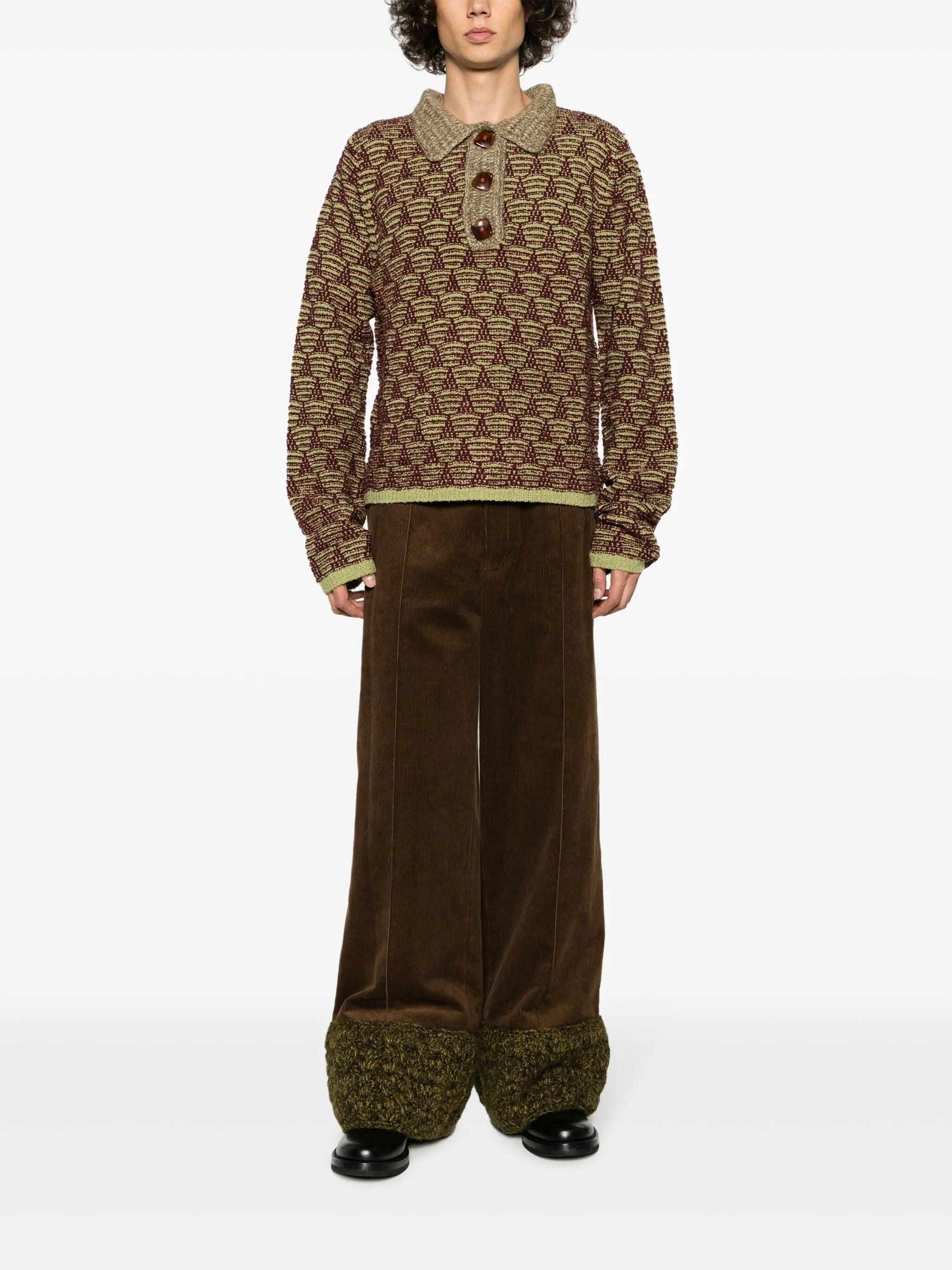 patterned-jacquard knitted polo shirt