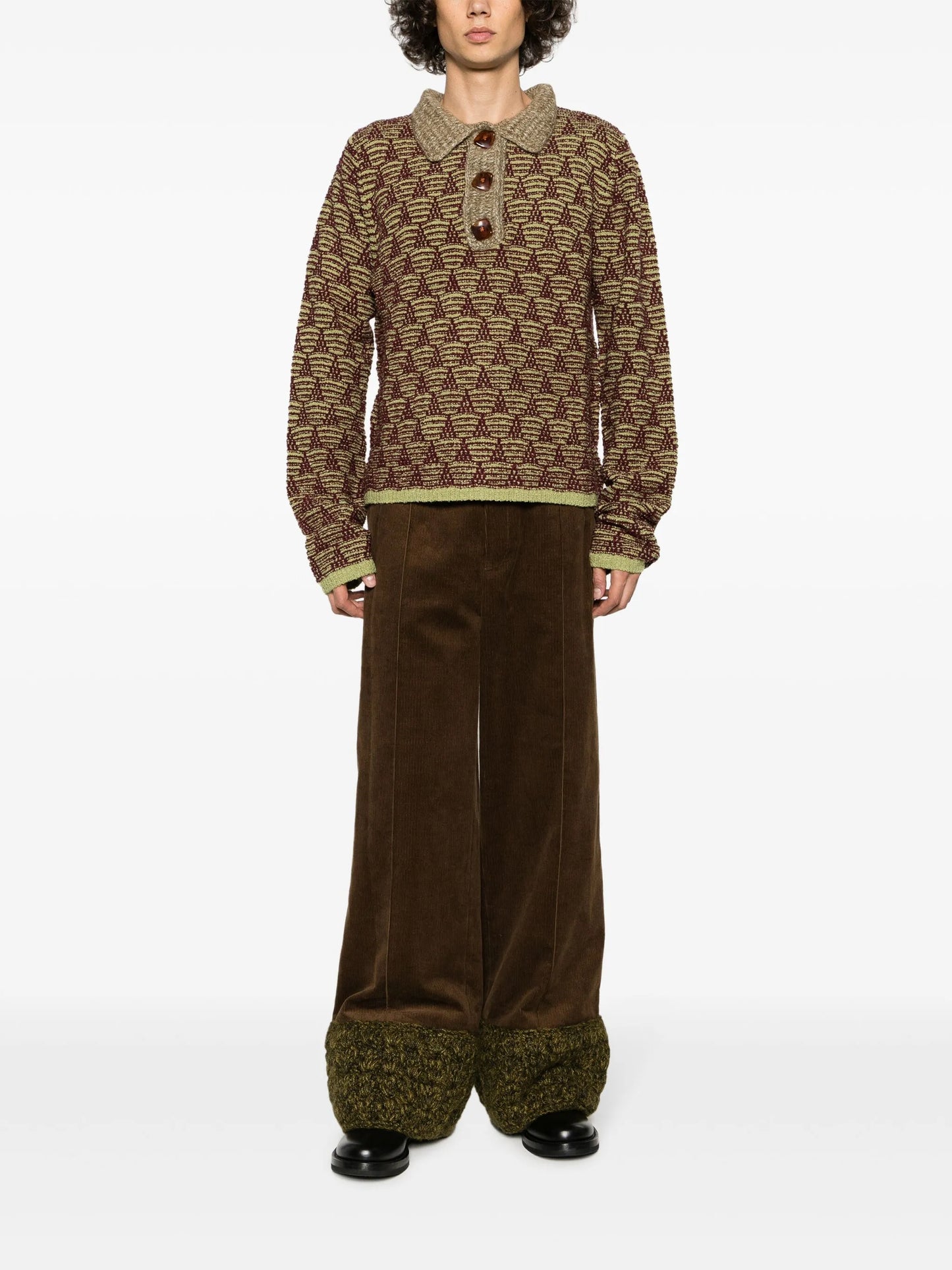 patterned-jacquard knitted polo shirt