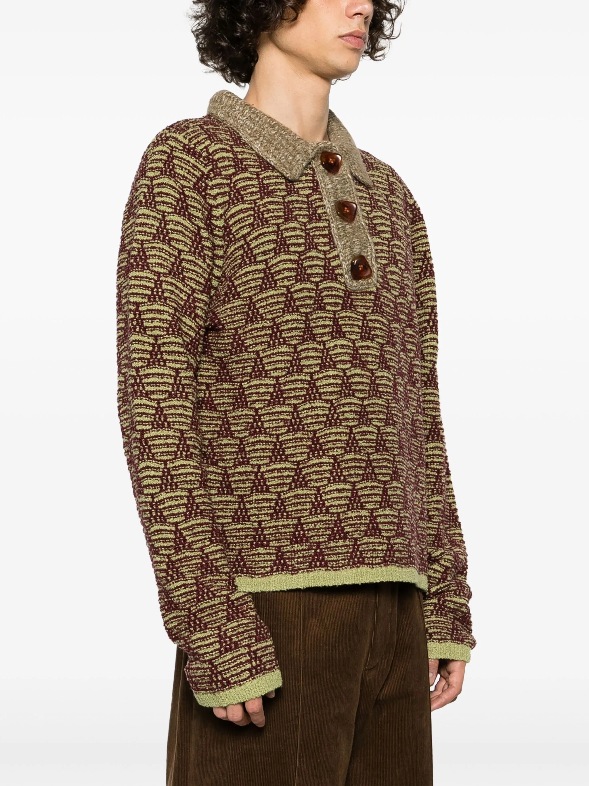 patterned-jacquard knitted polo shirt