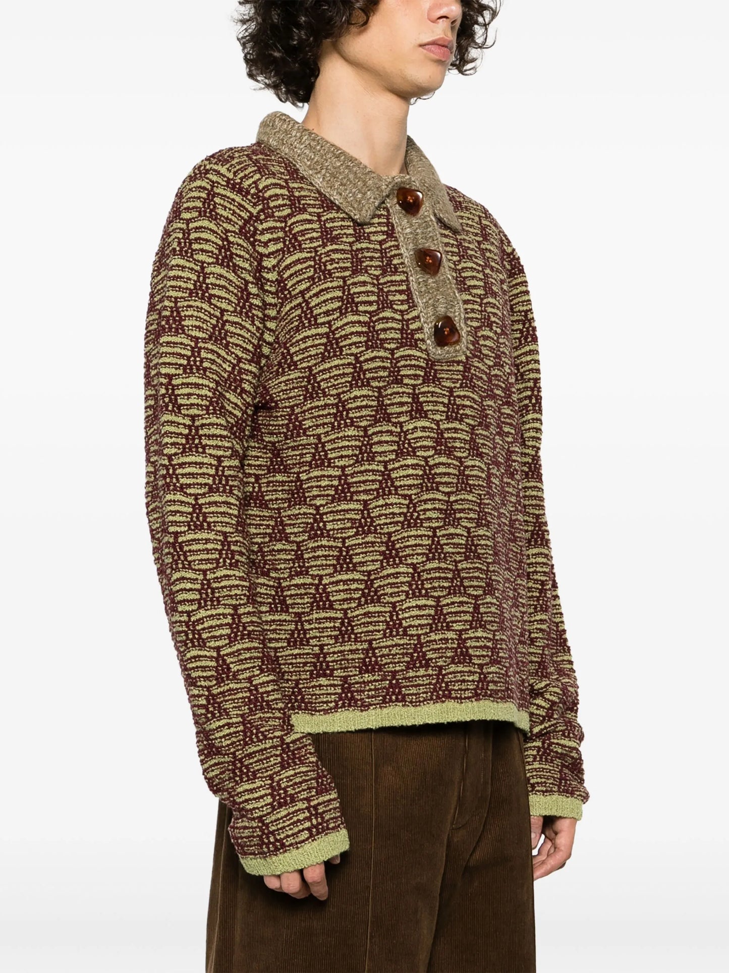 patterned-jacquard knitted polo shirt