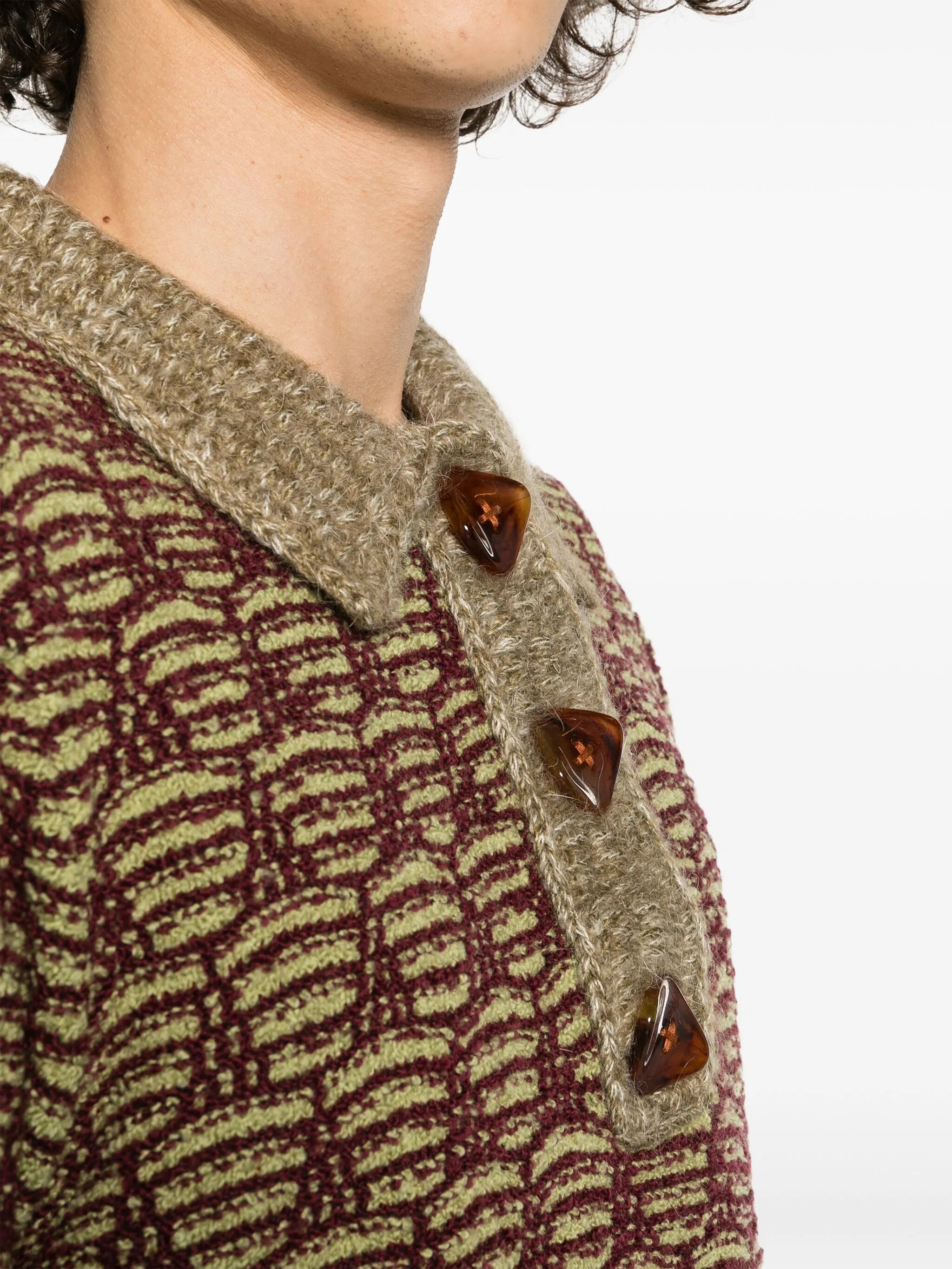 patterned-jacquard knitted polo shirt