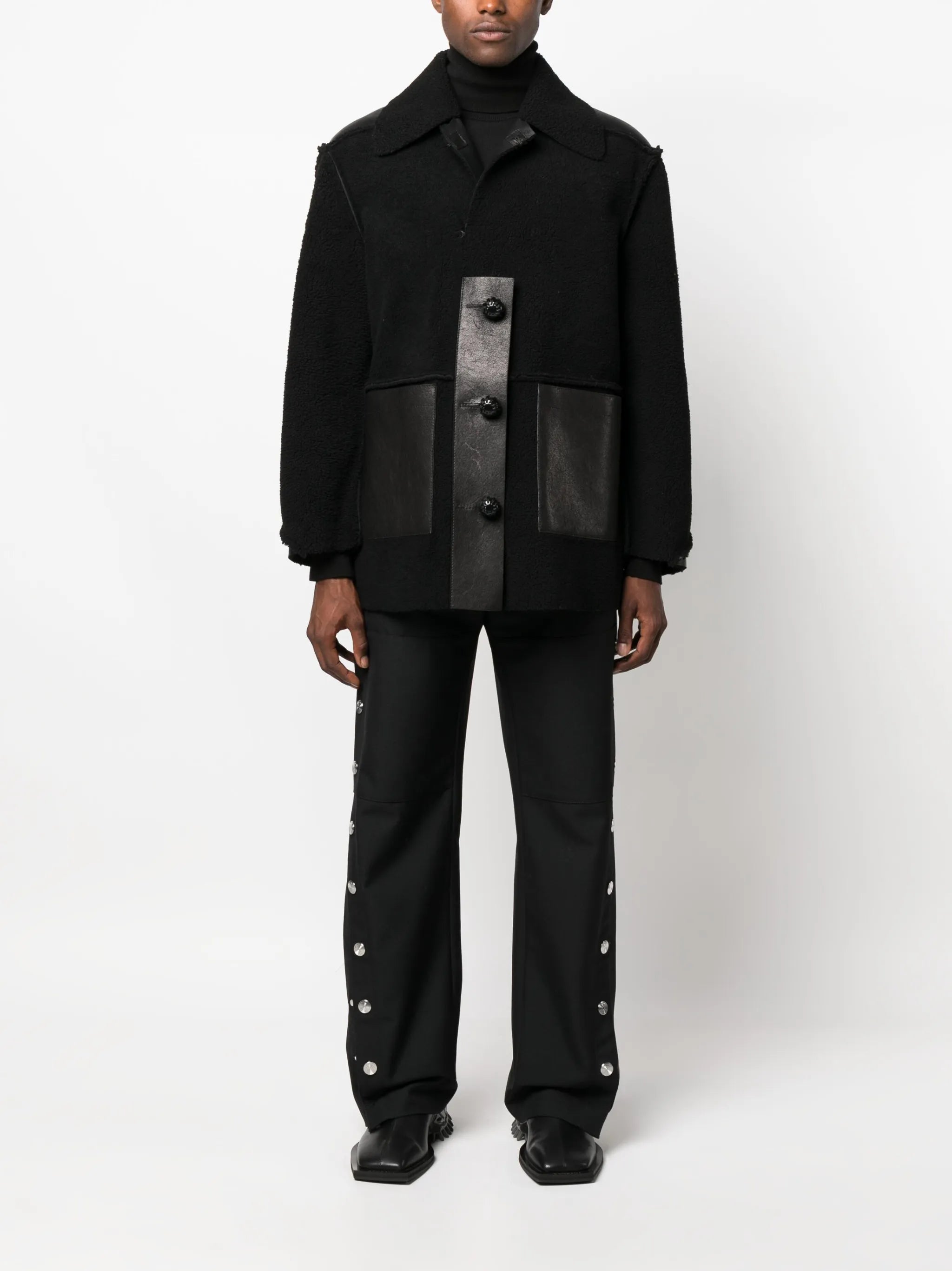 panelled leather jacket