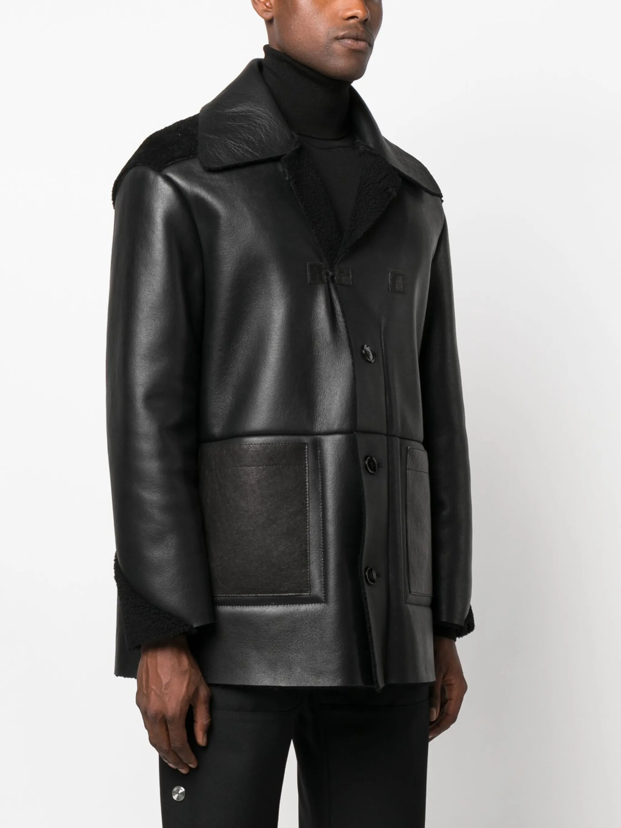 panelled leather jacket