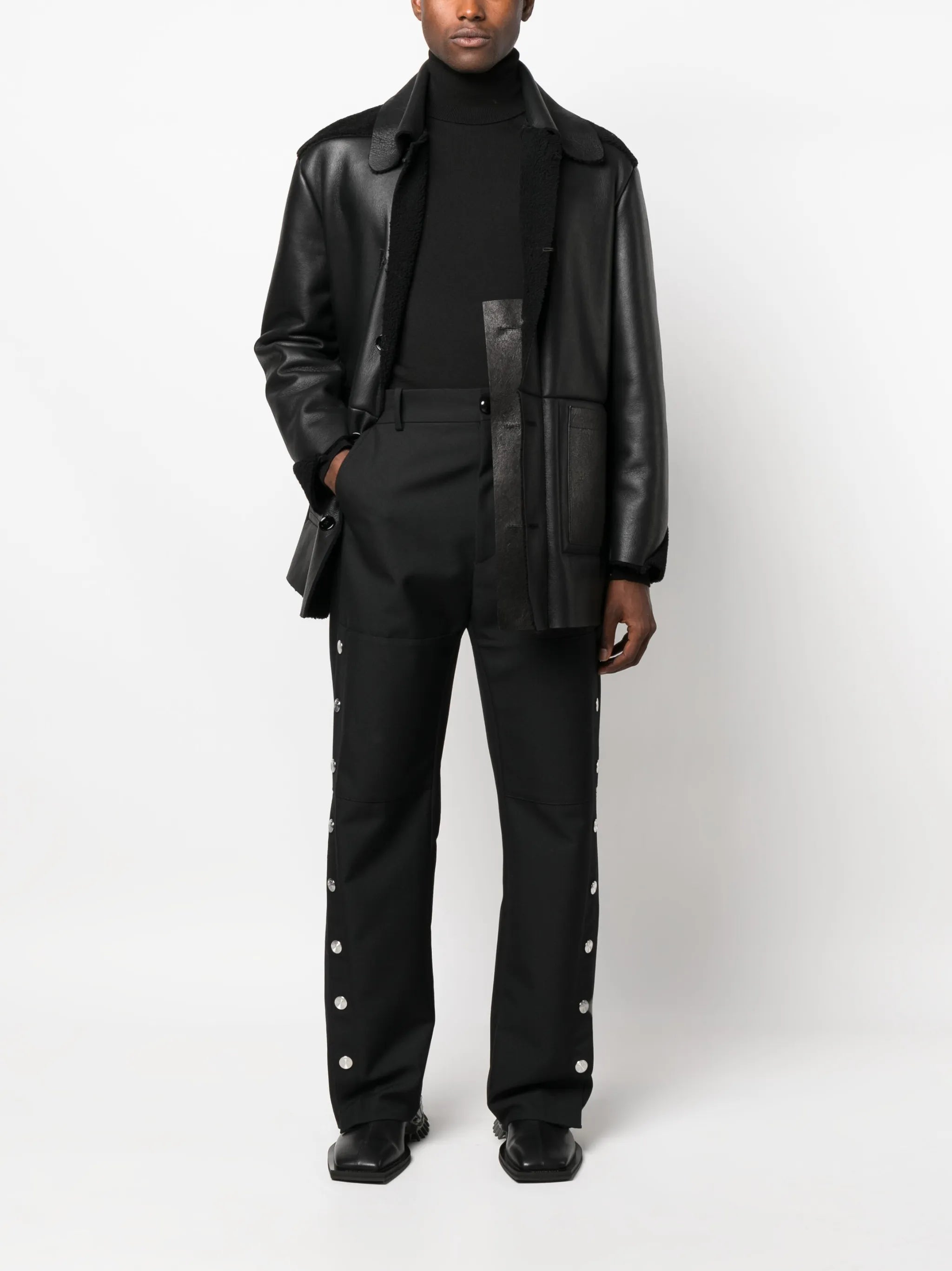 panelled leather jacket