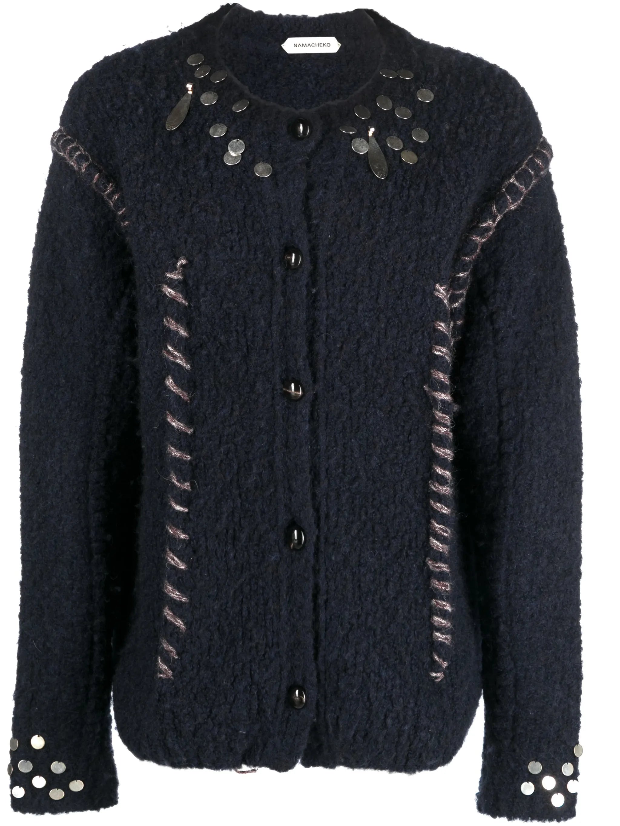 sequin-embellished whipstitch-trim cardigan
