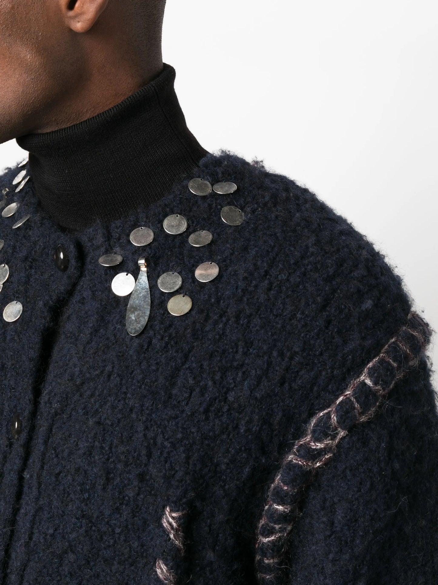 sequin-embellished whipstitch-trim cardigan