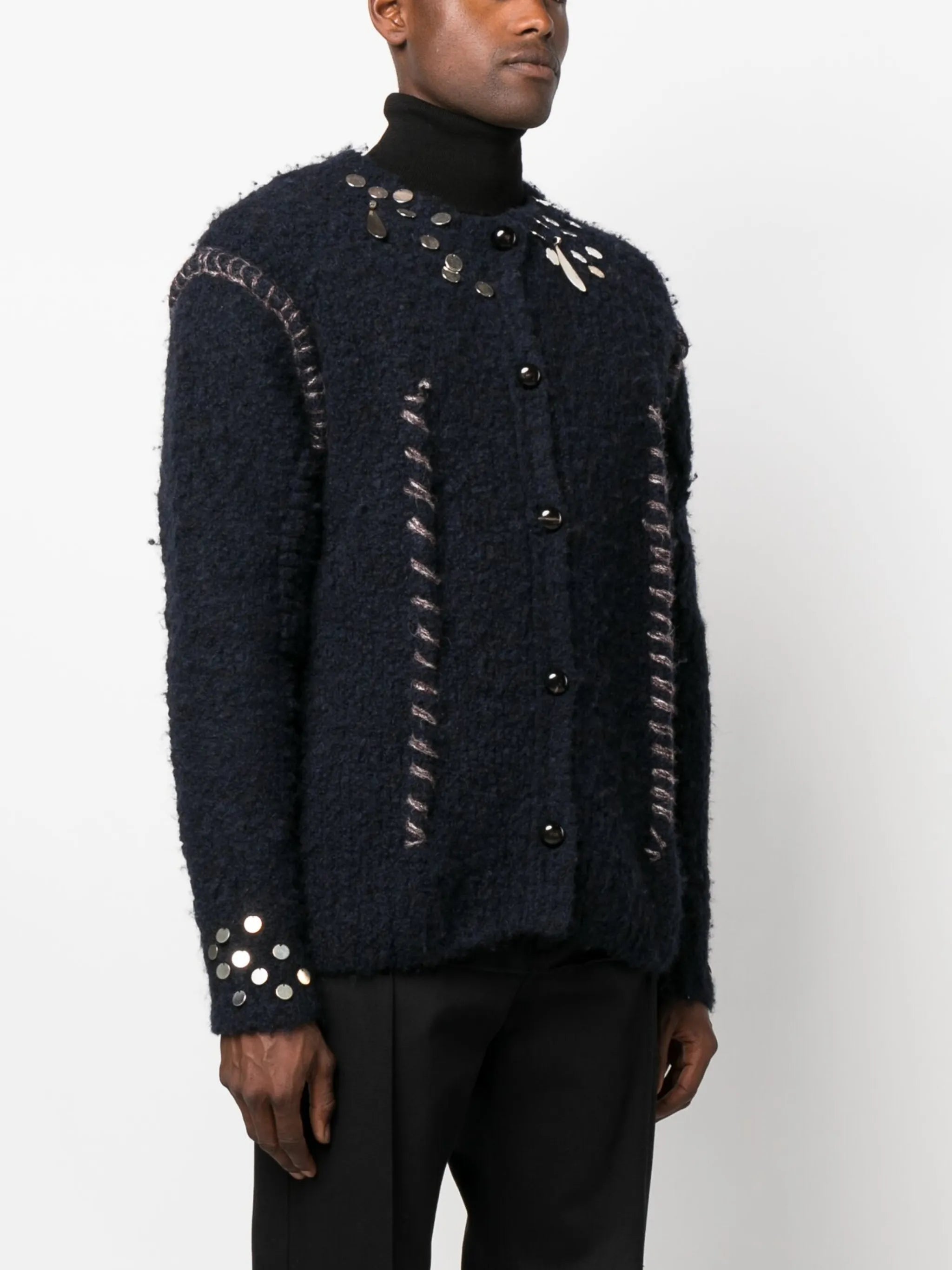 sequin-embellished whipstitch-trim cardigan