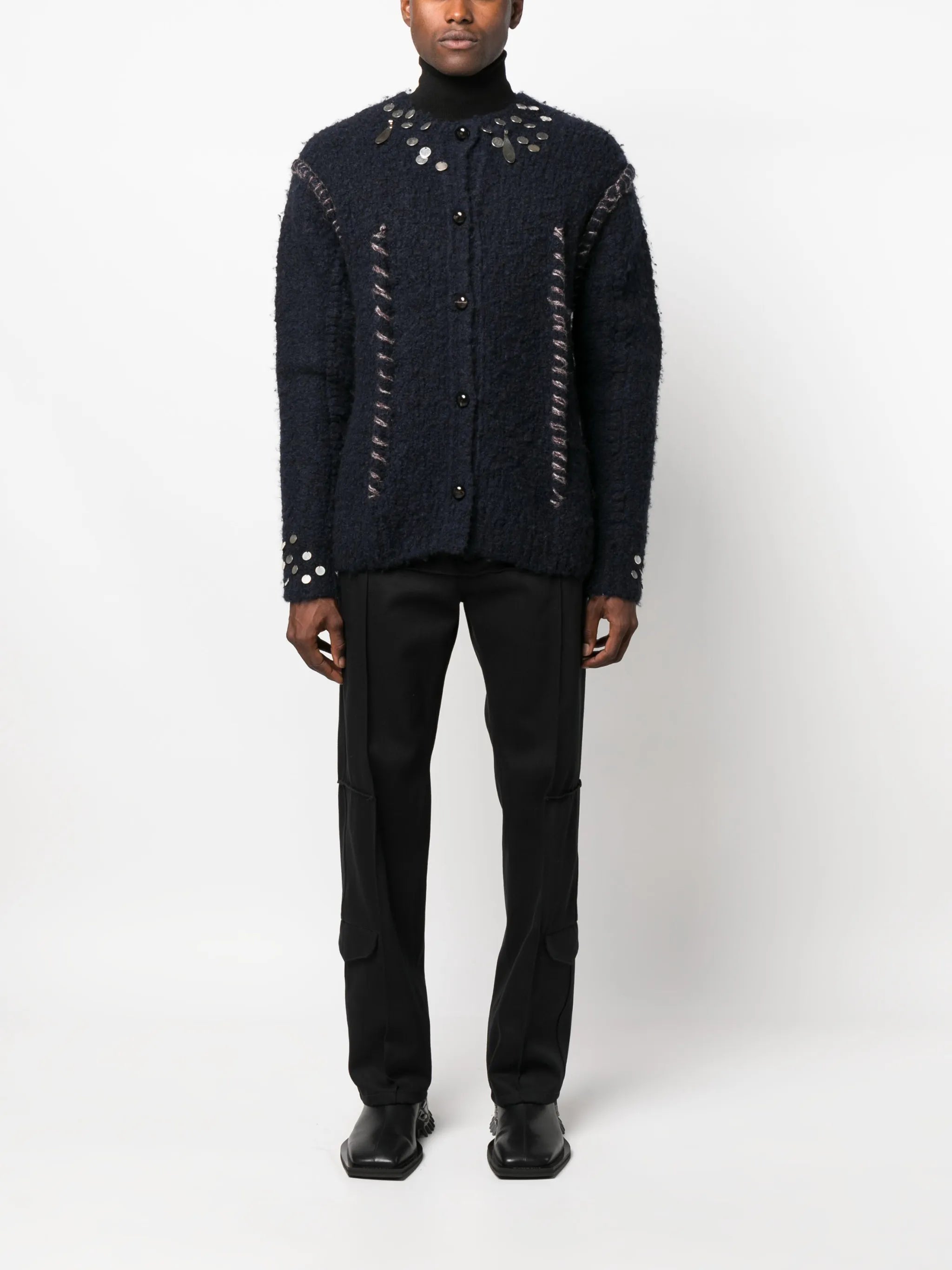 sequin-embellished whipstitch-trim cardigan