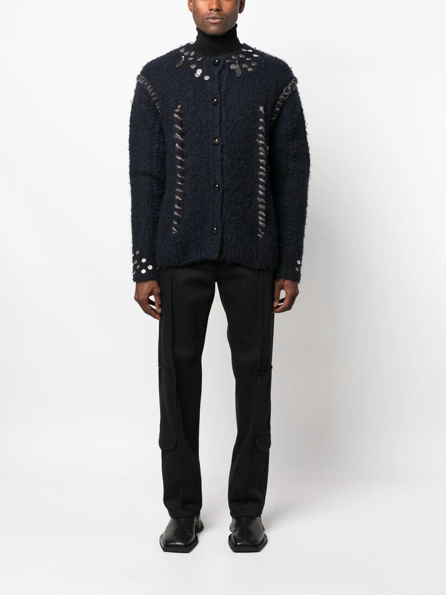 sequin-embellished whipstitch-trim cardigan
