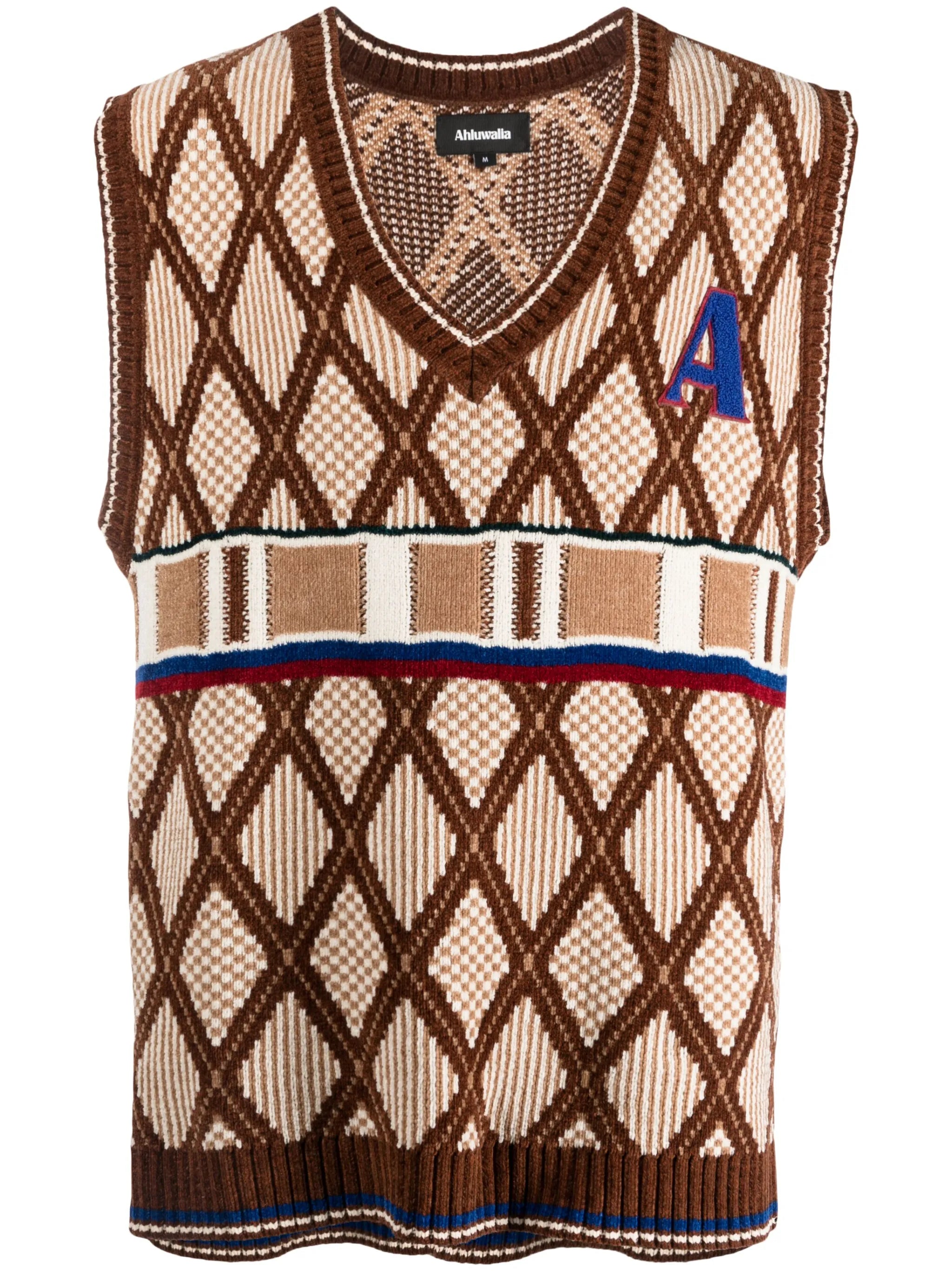 geometric-pattern V-neck vest