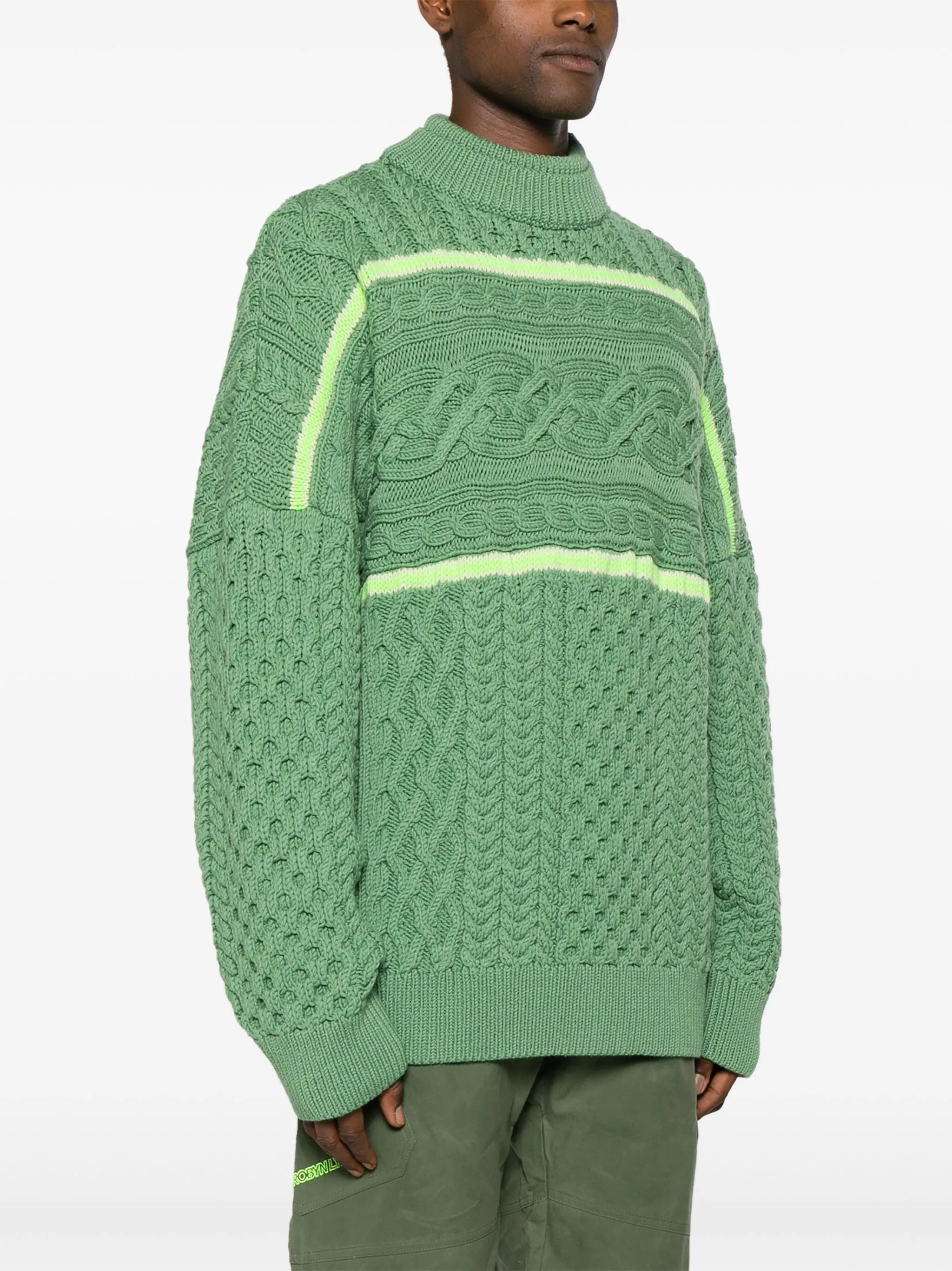 stripe-detailing Aran-knit jumper