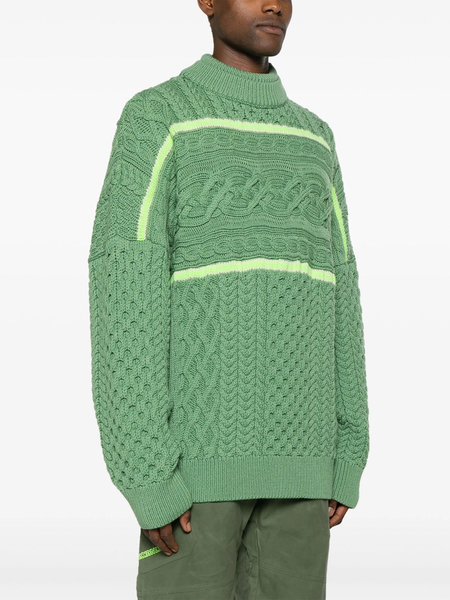 stripe-detailing Aran-knit jumper