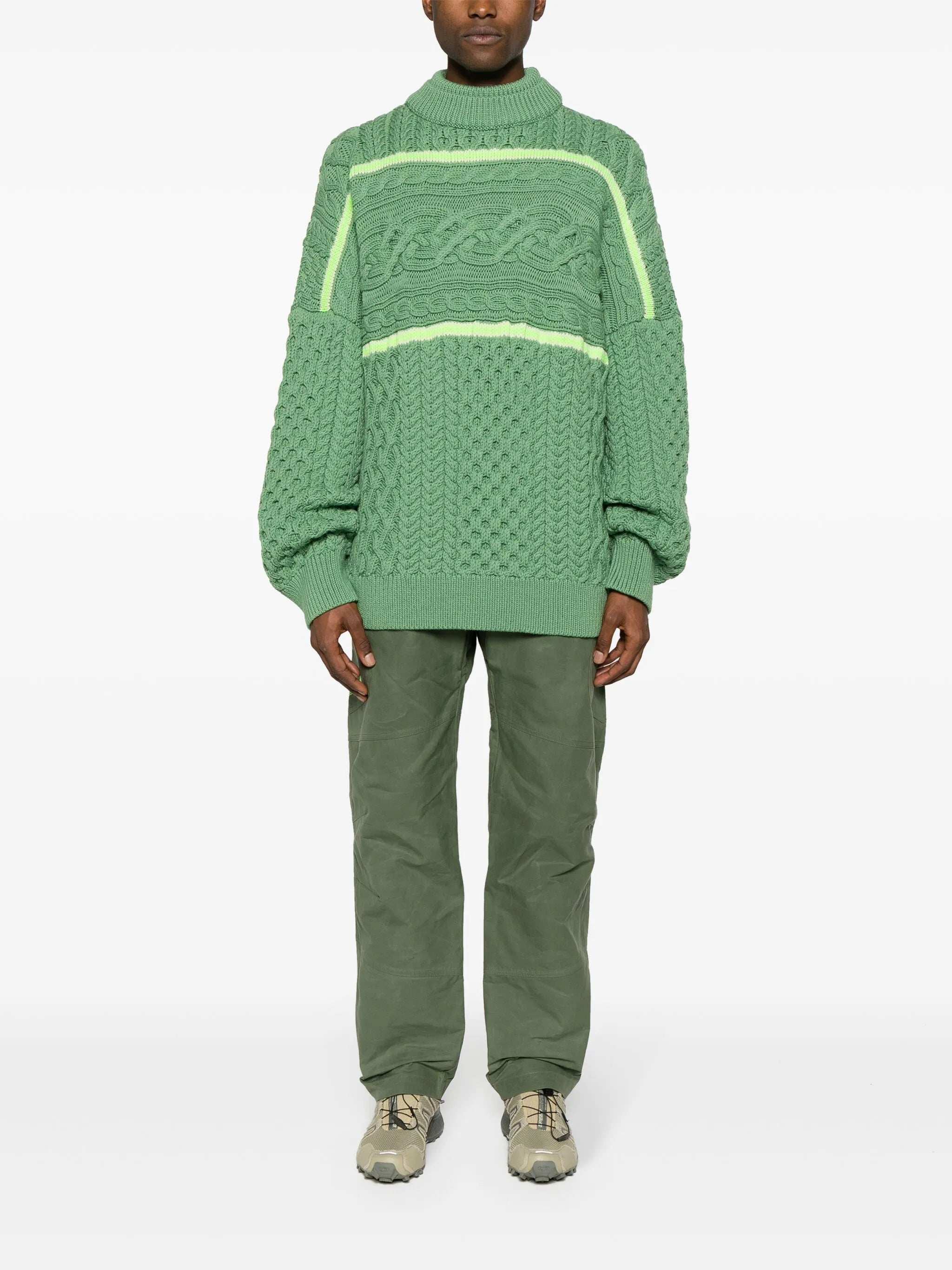 stripe-detailing Aran-knit jumper