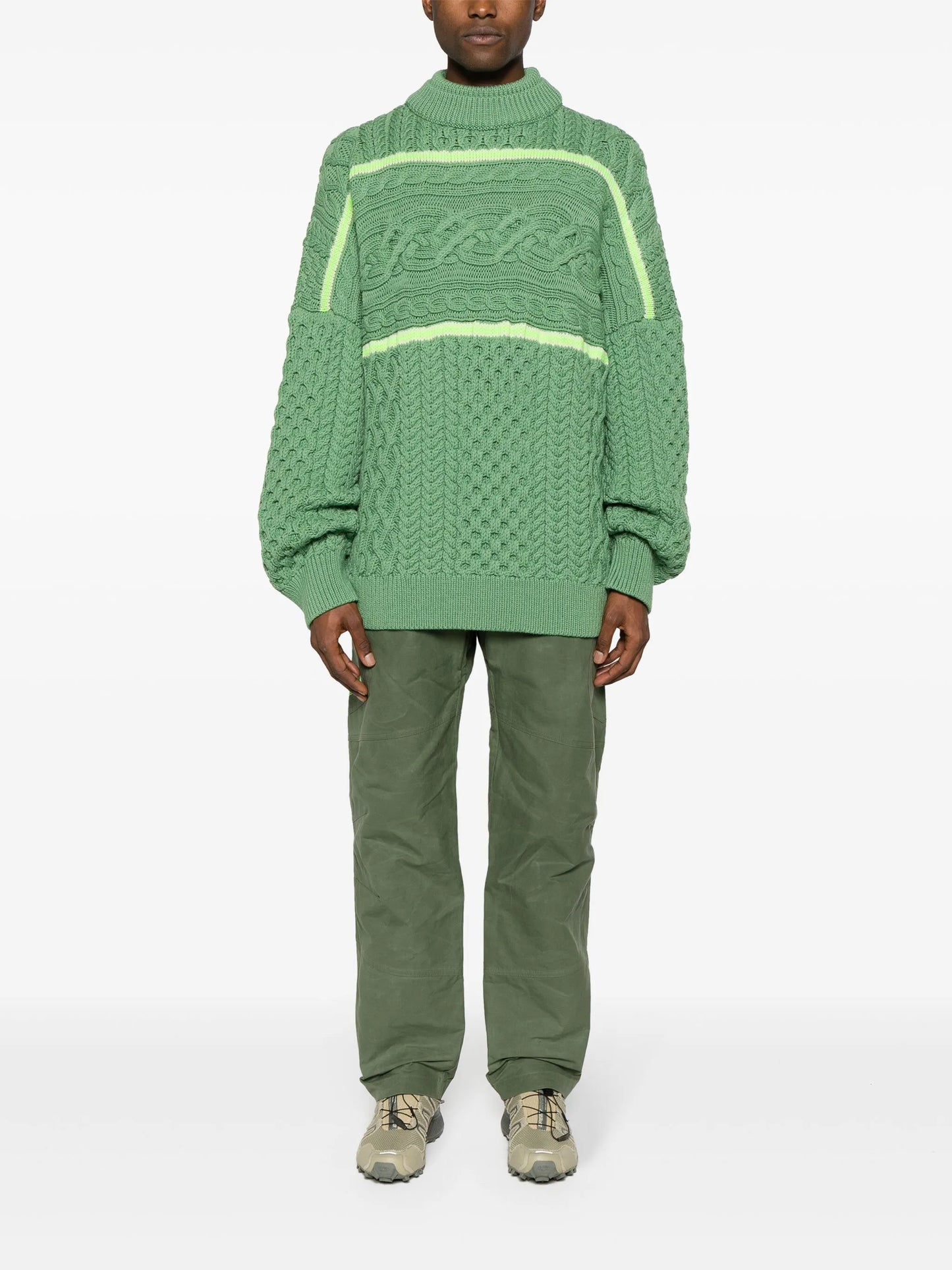 stripe-detailing Aran-knit jumper