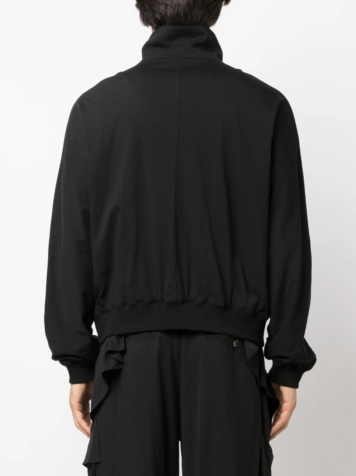 high-neck draped bomber jacket