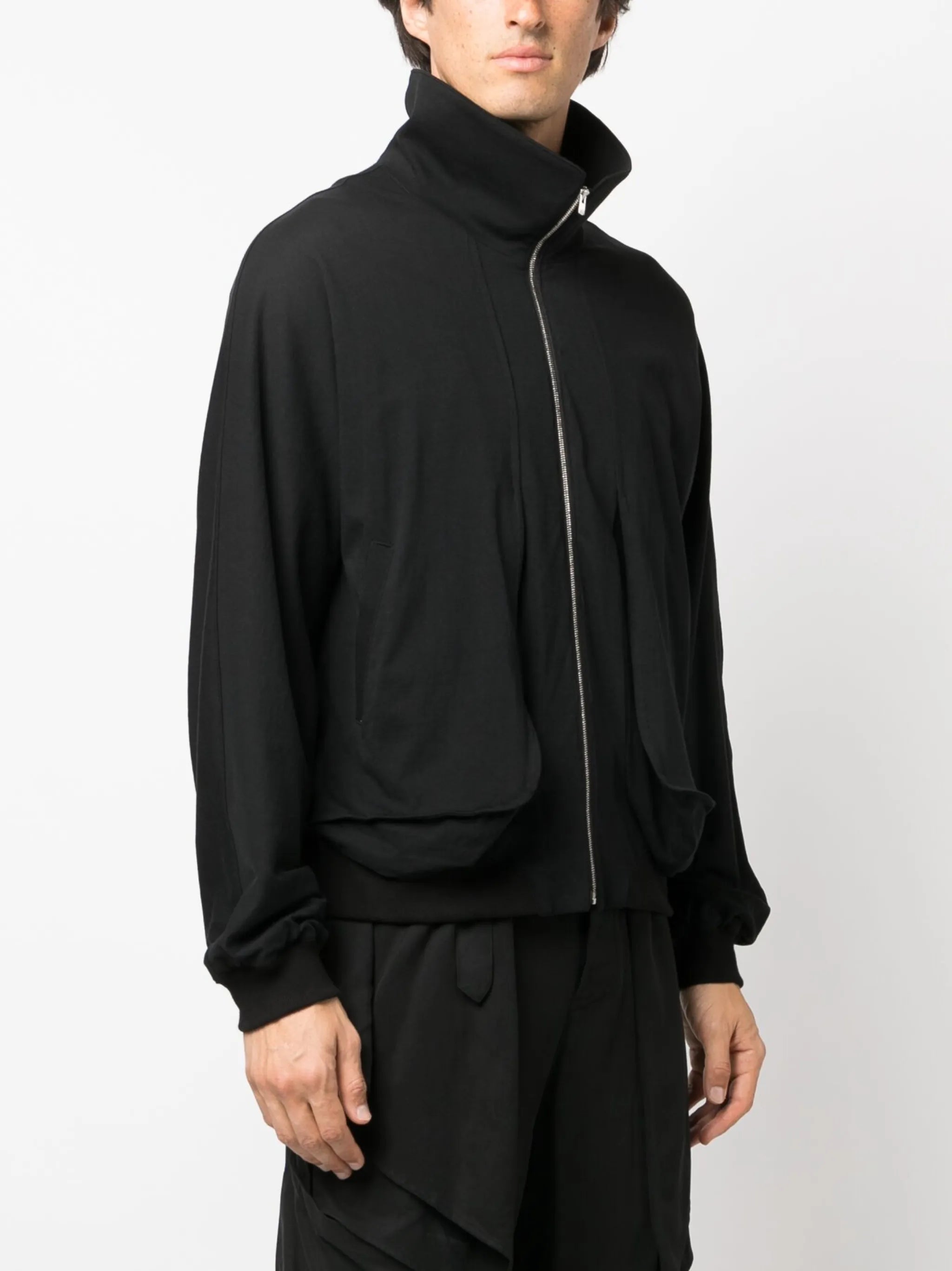 high-neck draped bomber jacket