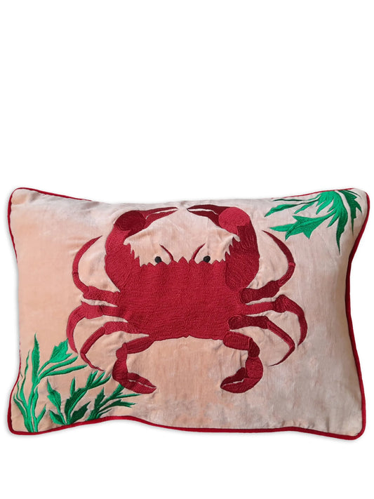 Crab embroidered cushion