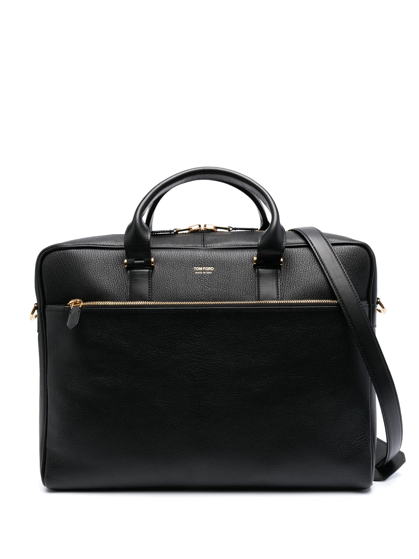 logo-plaque grained leather briefcase