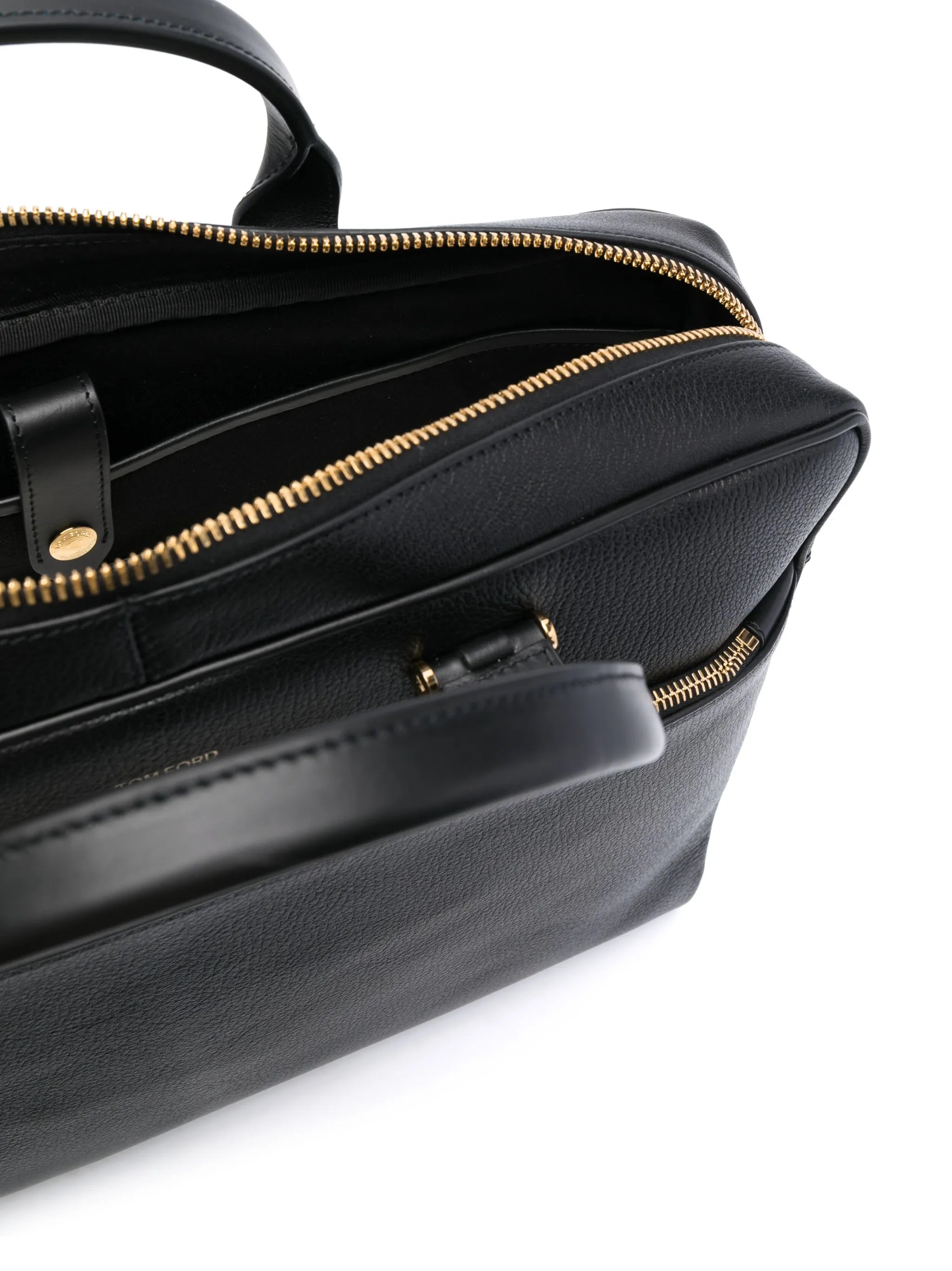 logo-plaque grained leather briefcase