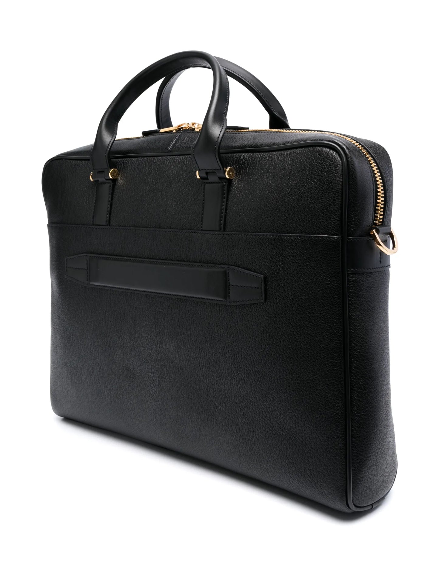 logo-plaque grained leather briefcase