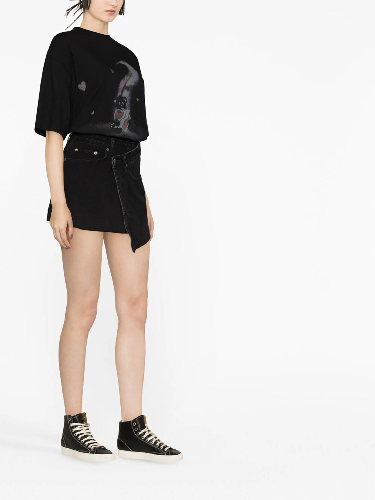 asymmetric denim mini skirt