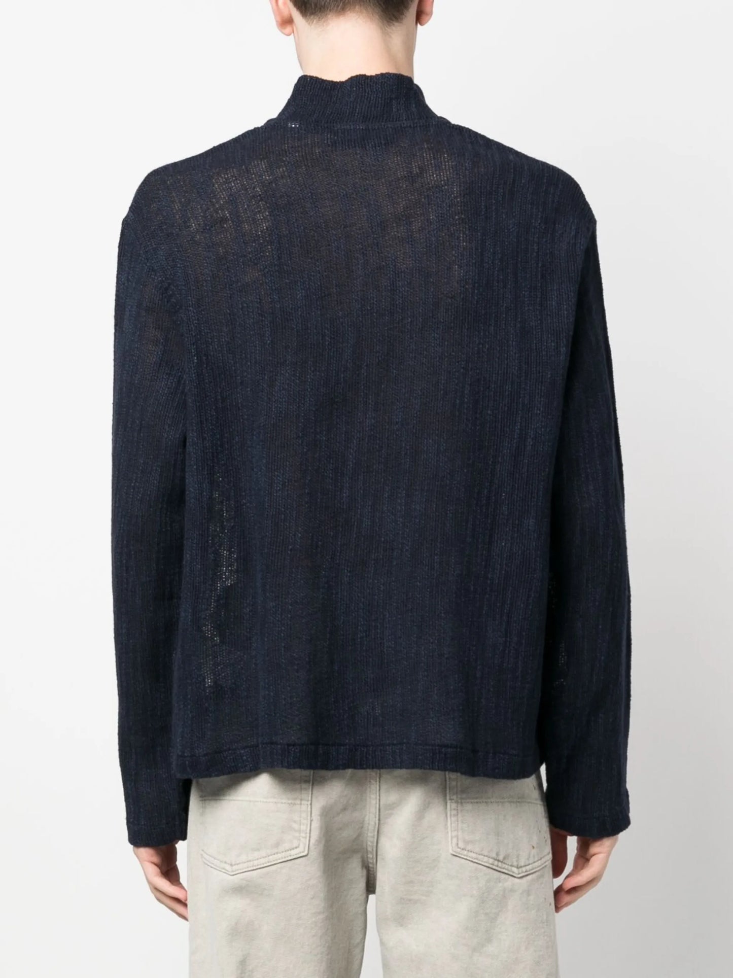 high-neck zip-up cardigan