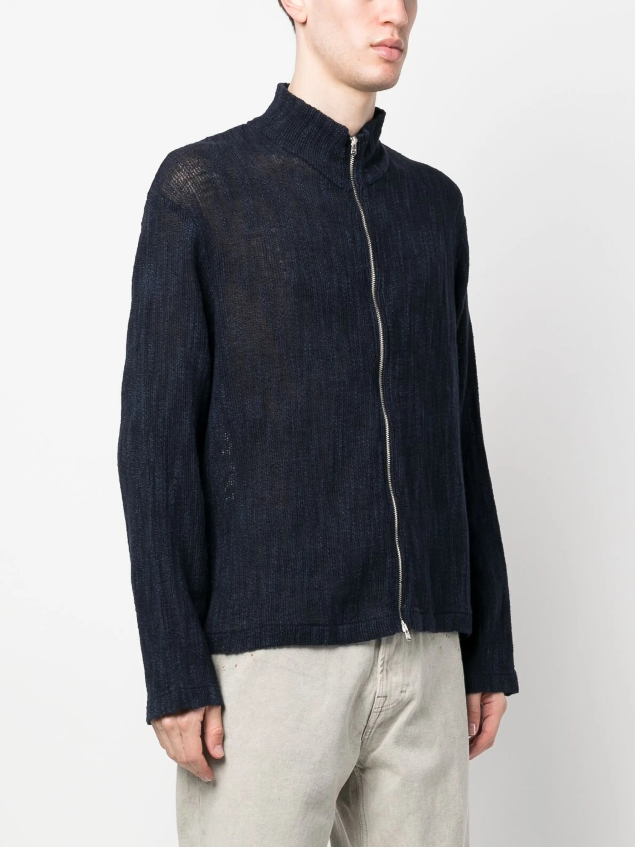 high-neck zip-up cardigan