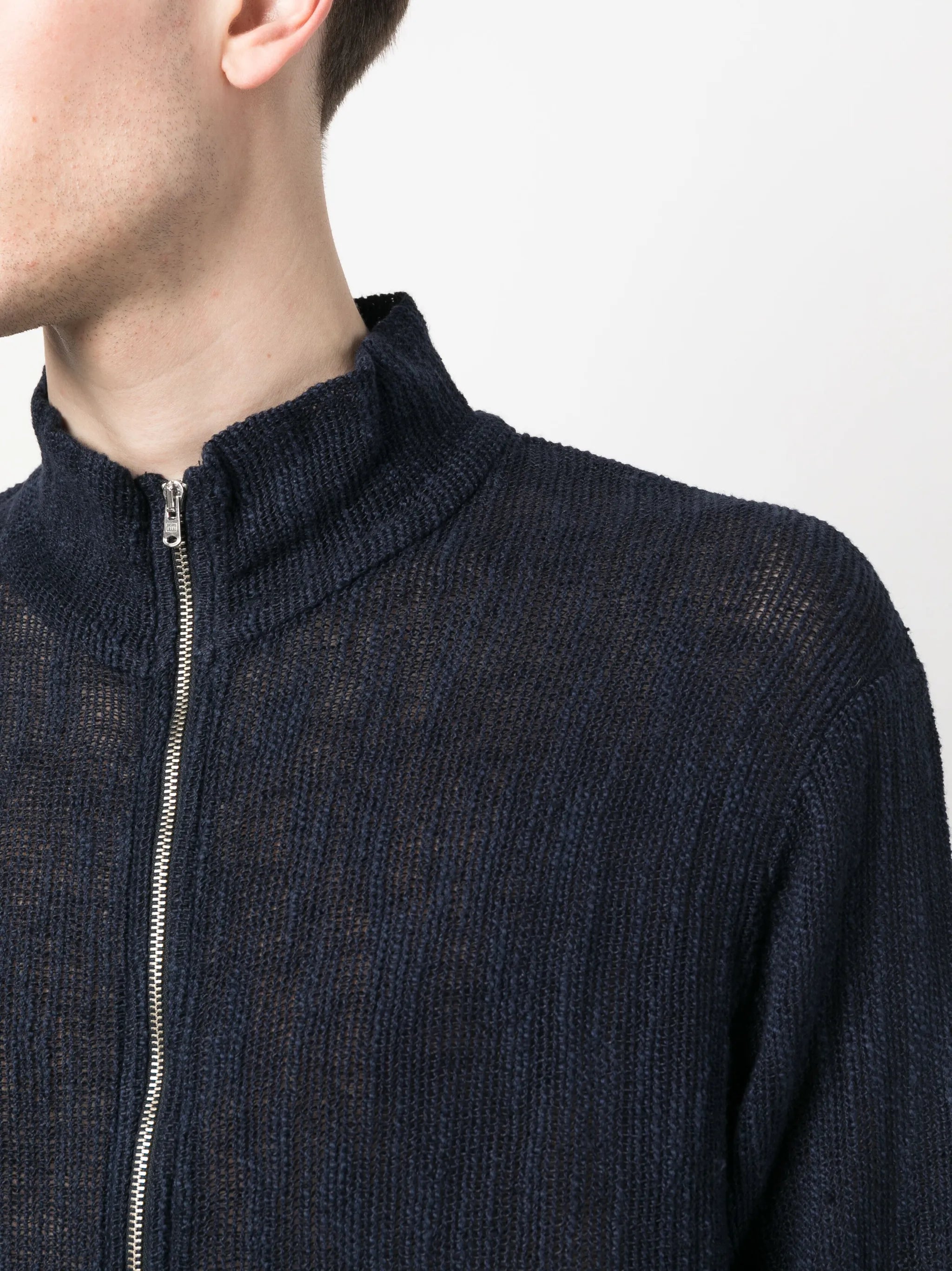 high-neck zip-up cardigan