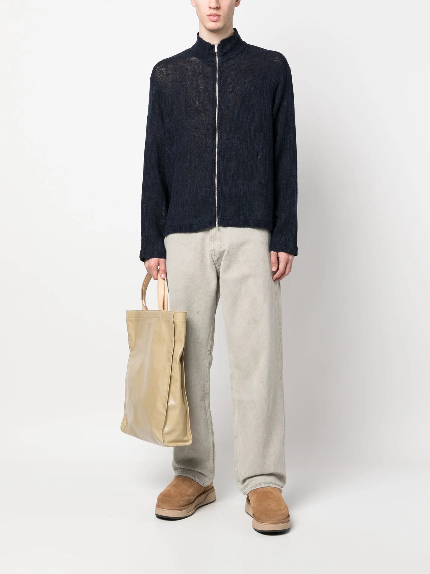 high-neck zip-up cardigan