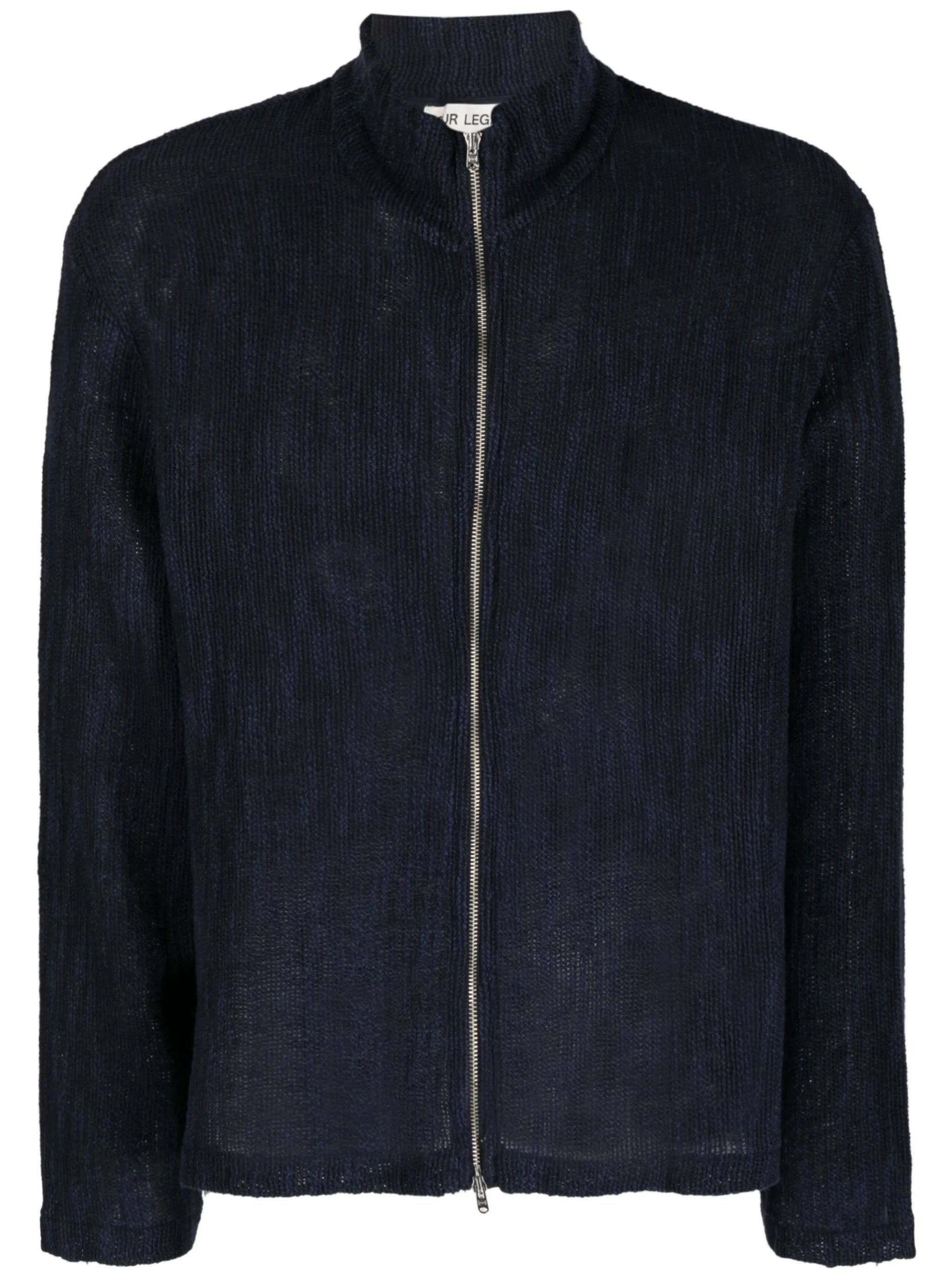 high-neck zip-up cardigan
