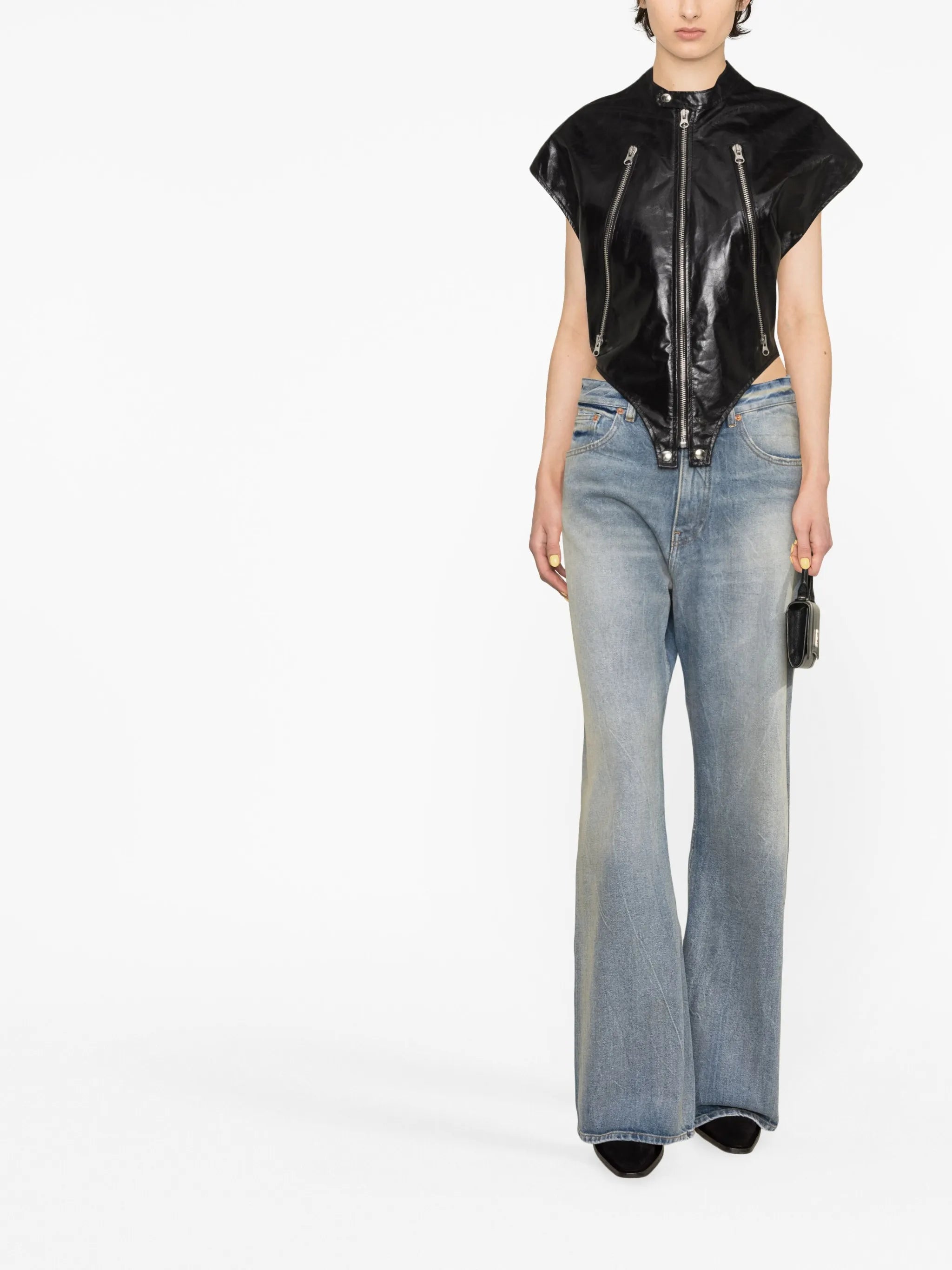 short-sleeve leather gilet