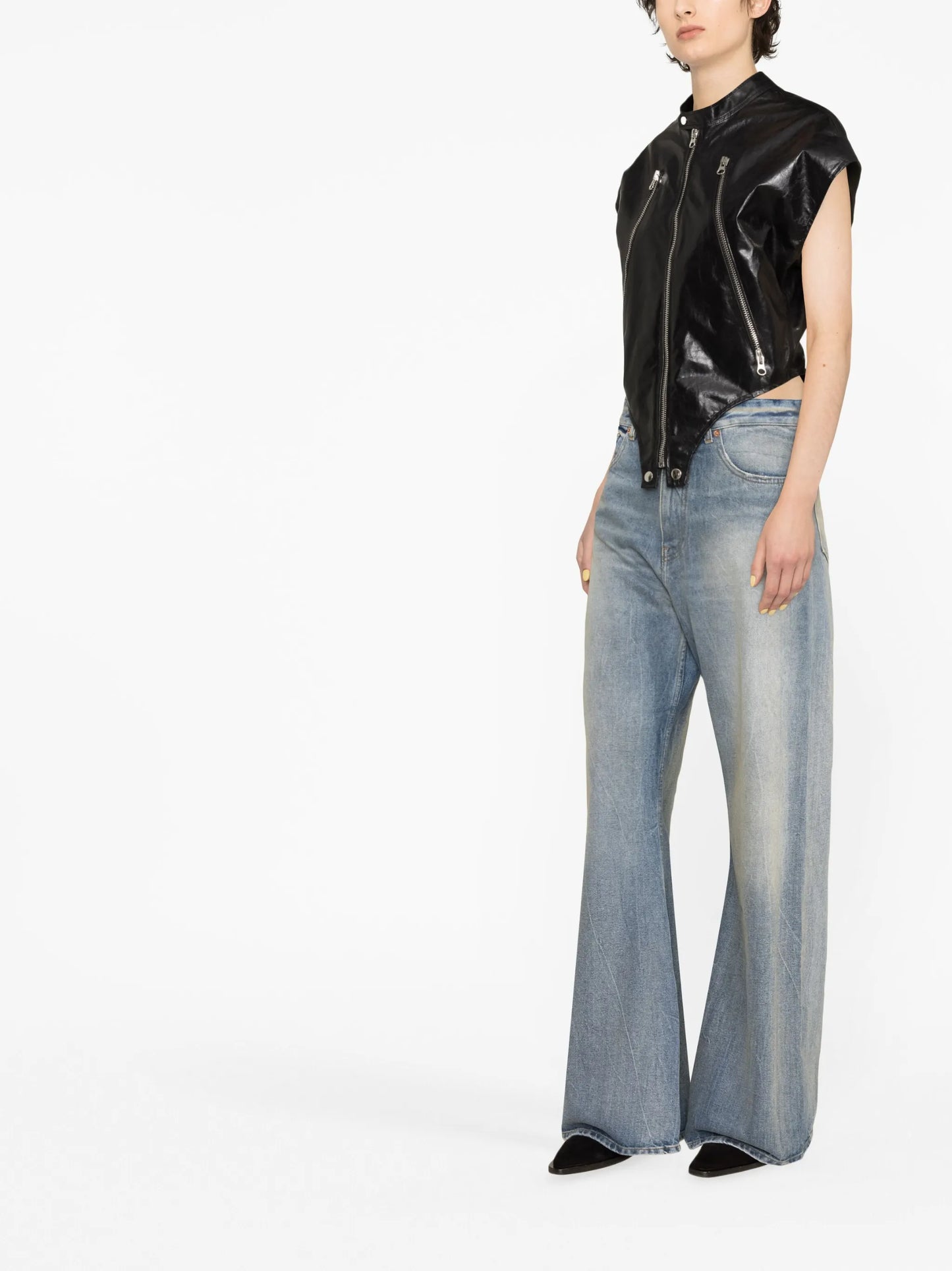 short-sleeve leather gilet