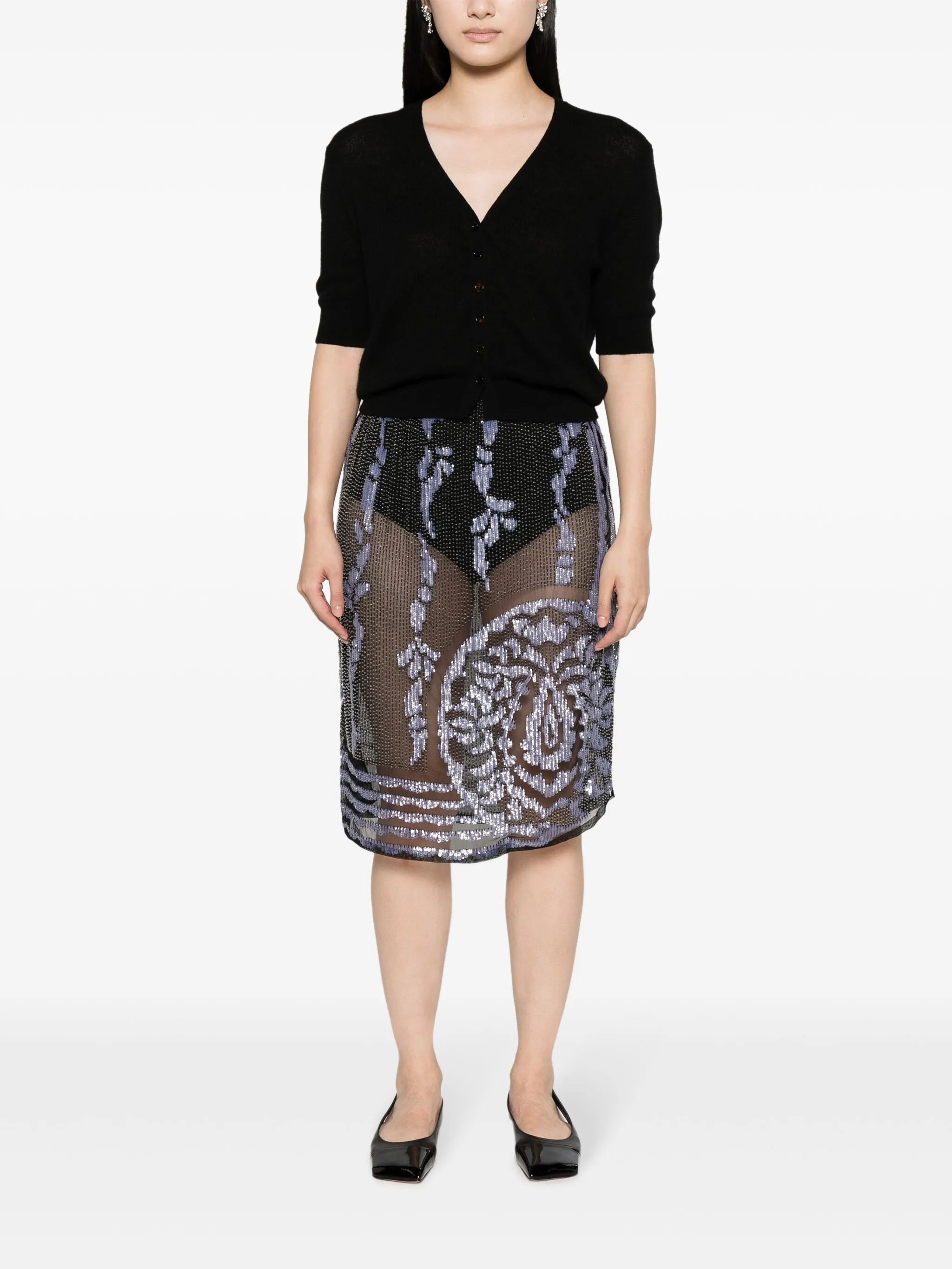 Hyatt bead-embellished midi skirt