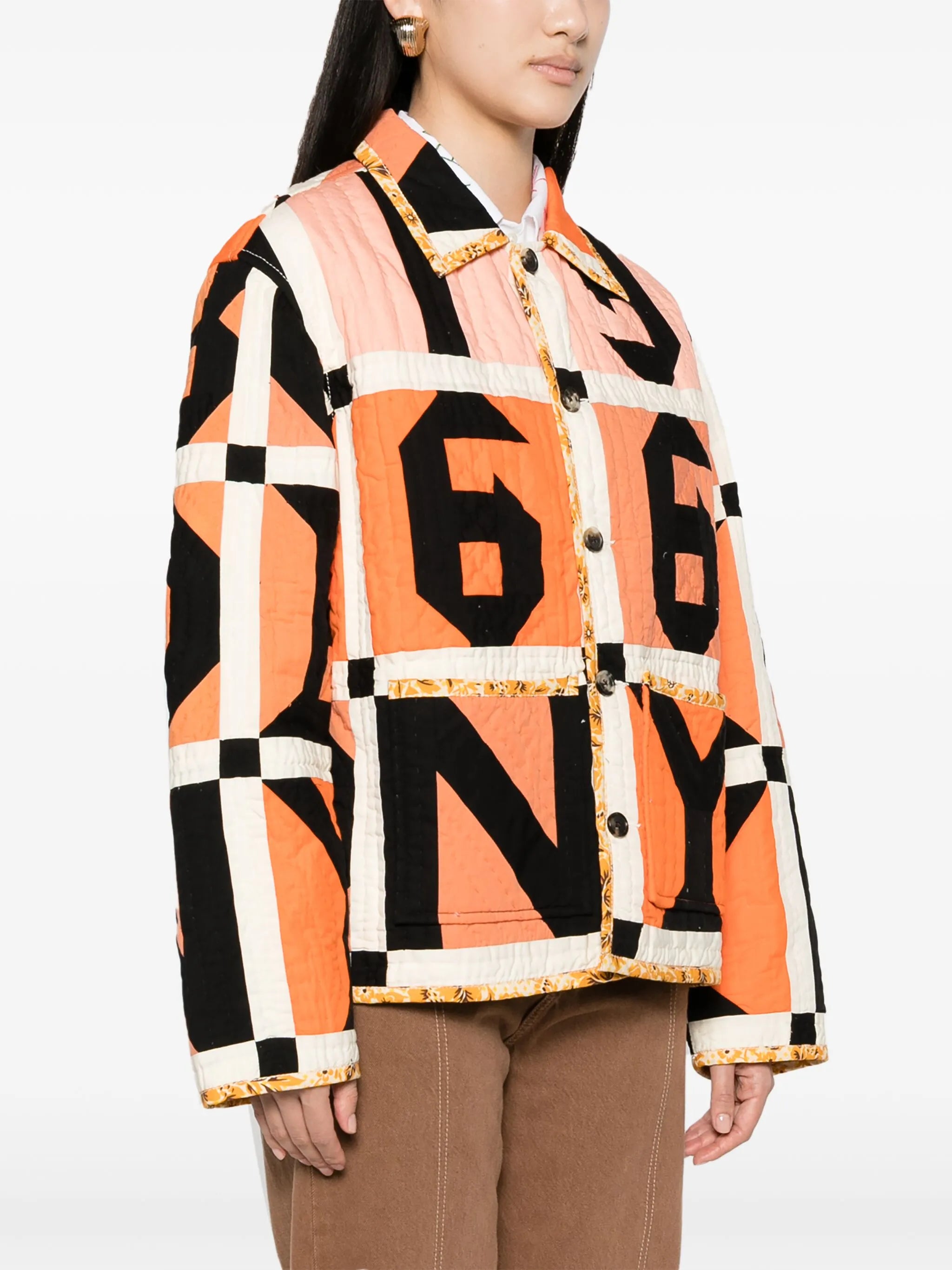 Letter Block patchwork shirt jacket