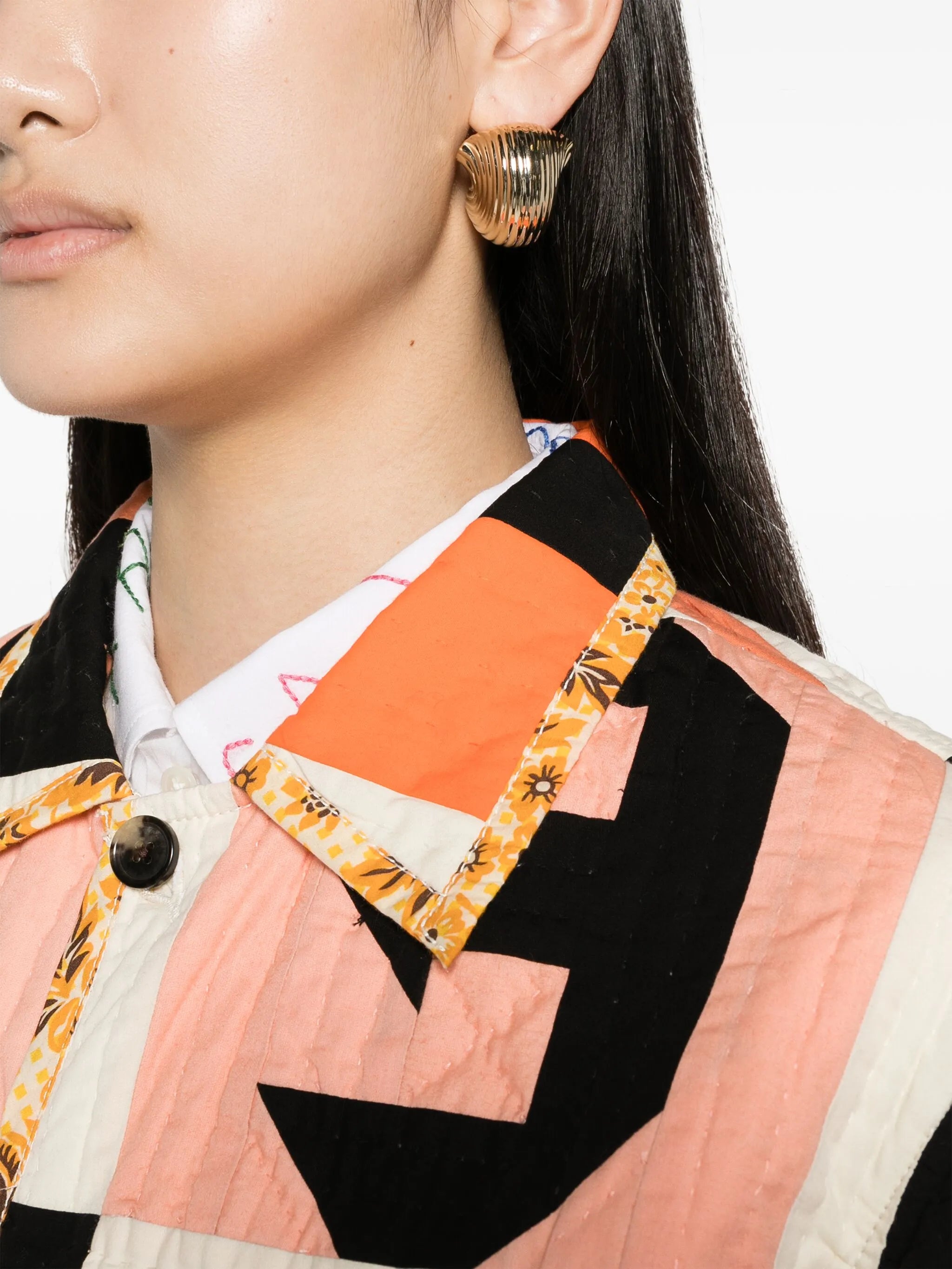 Letter Block patchwork shirt jacket
