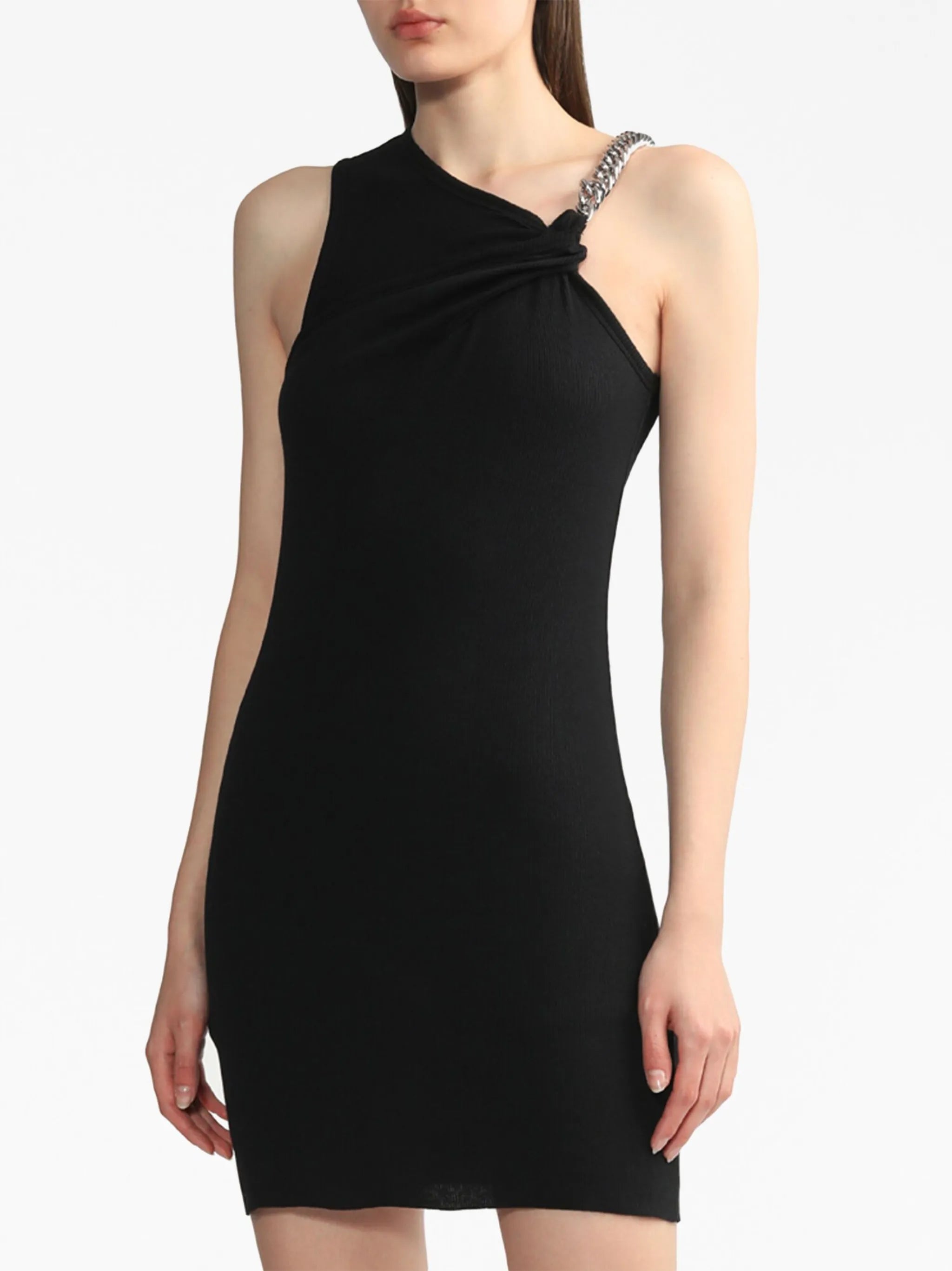 chain-detailed rib-knit dress