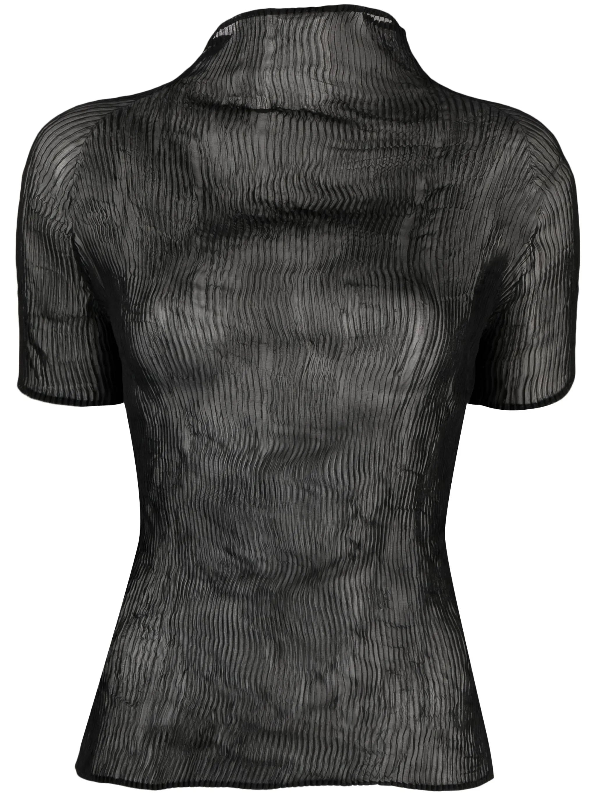 fully-pleated short-sleeve top