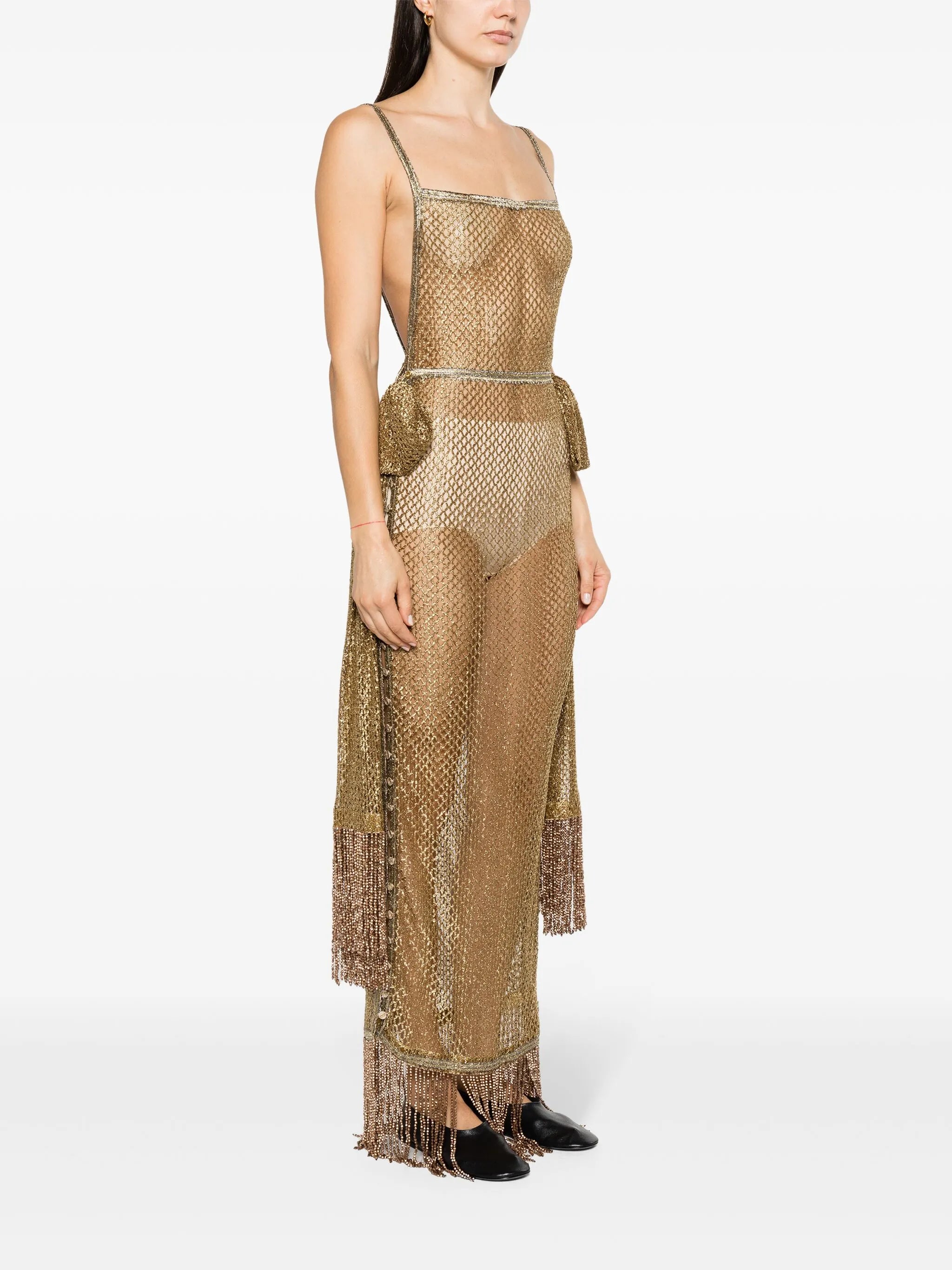 scarf-detail mesh maxi dress