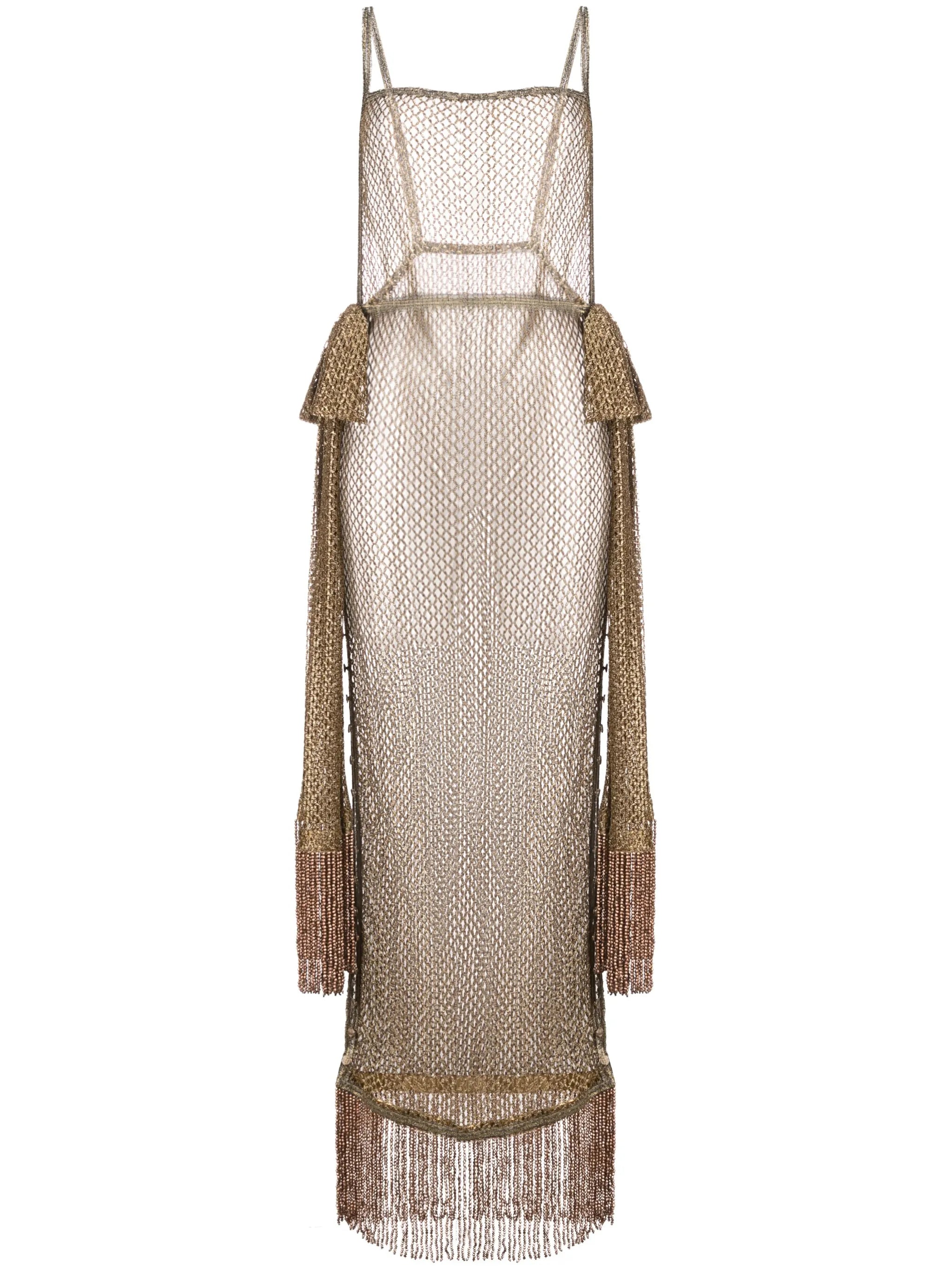 scarf-detail mesh maxi dress