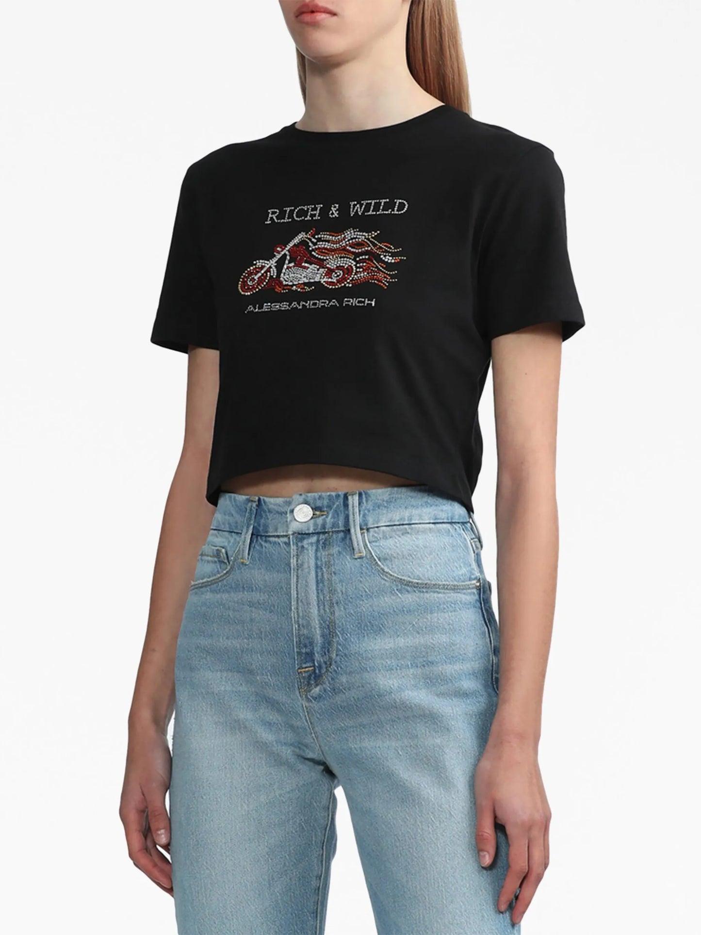 crystal-embellished cropped T-shirt