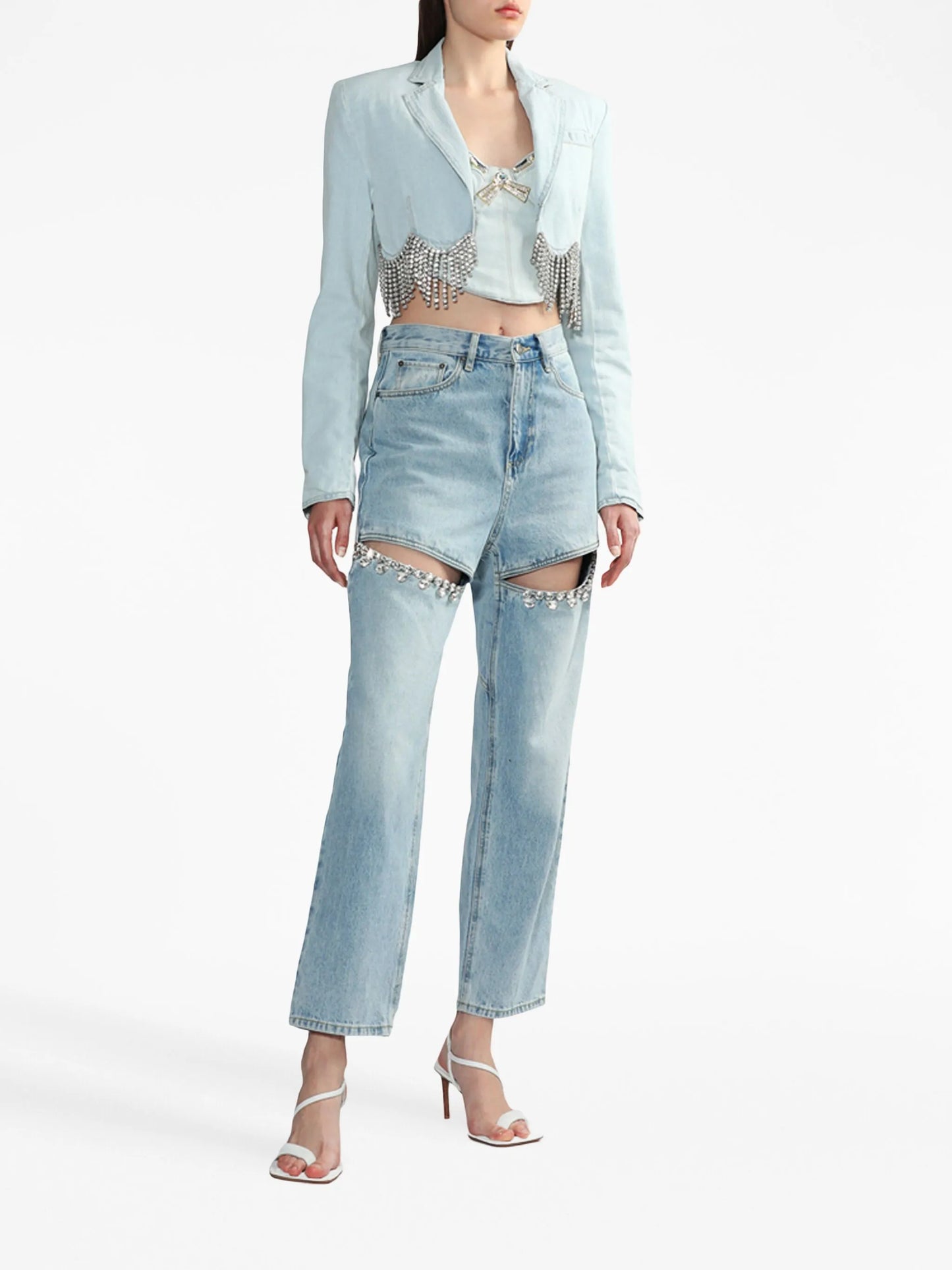 cut-out-detail straight-leg jeans