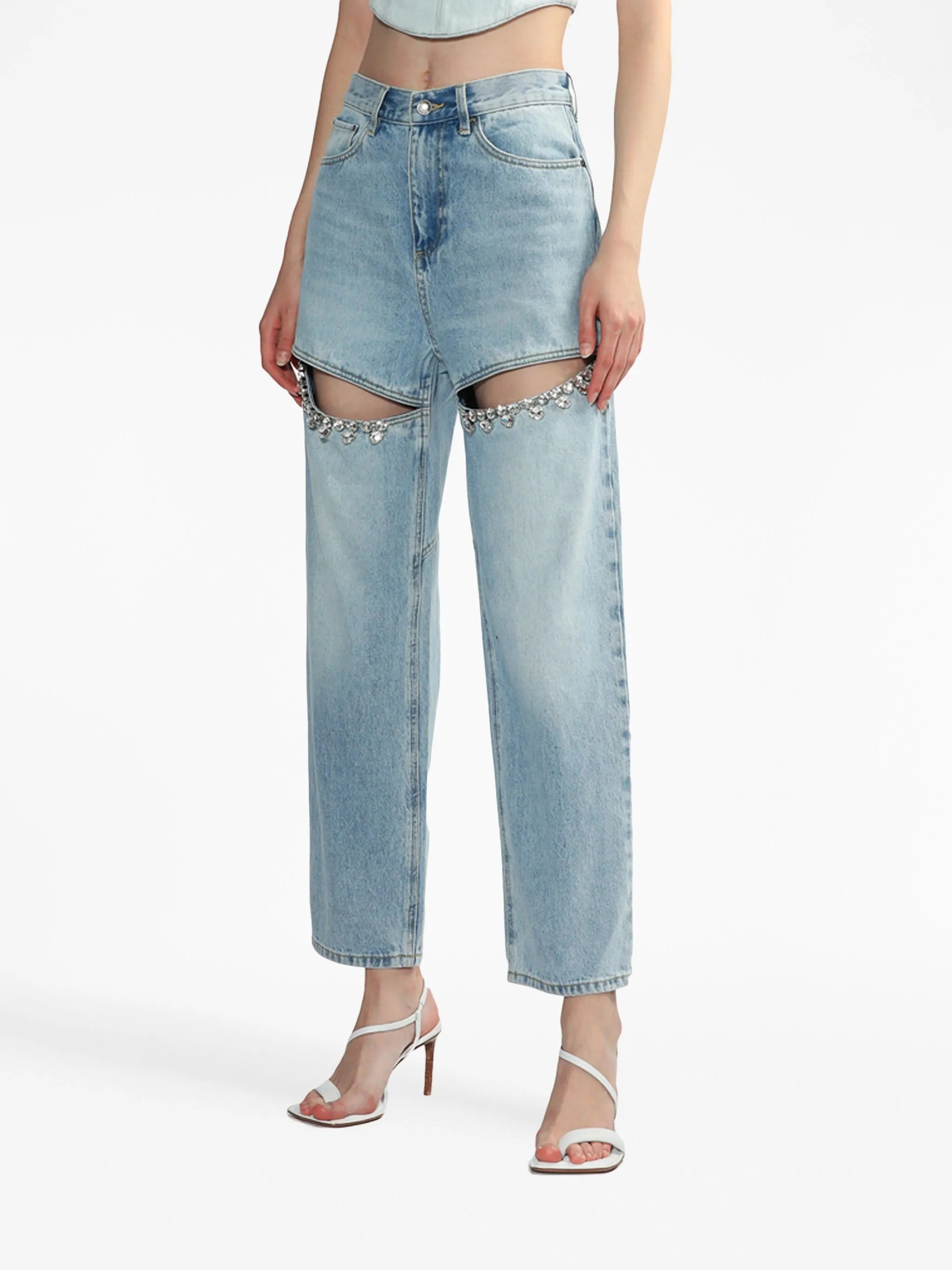 cut-out-detail straight-leg jeans