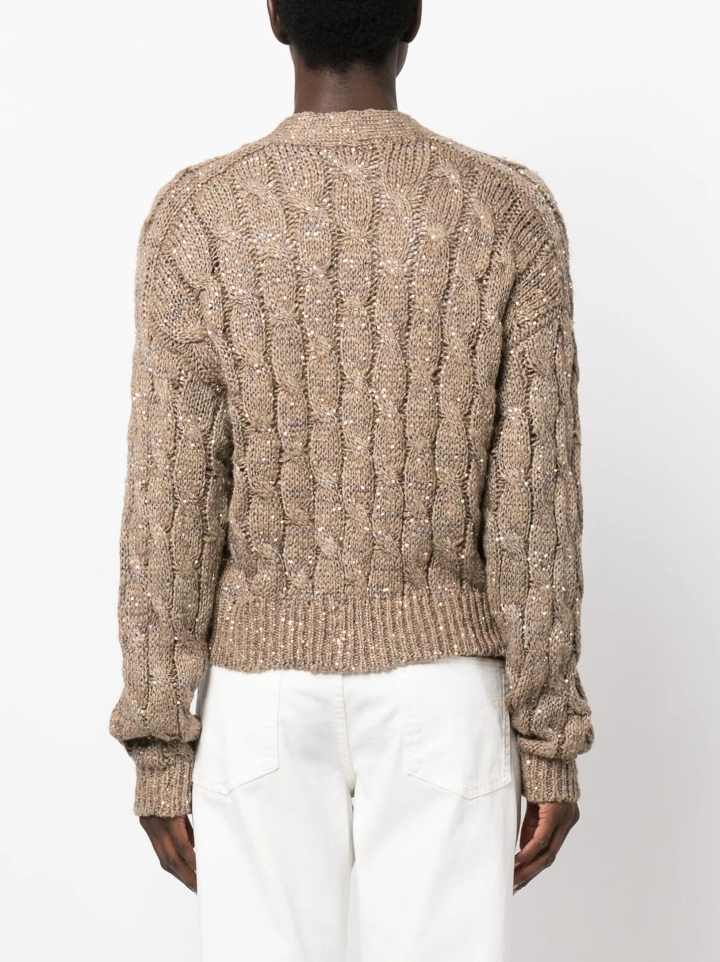sequin-embellished cable-knit cardigan