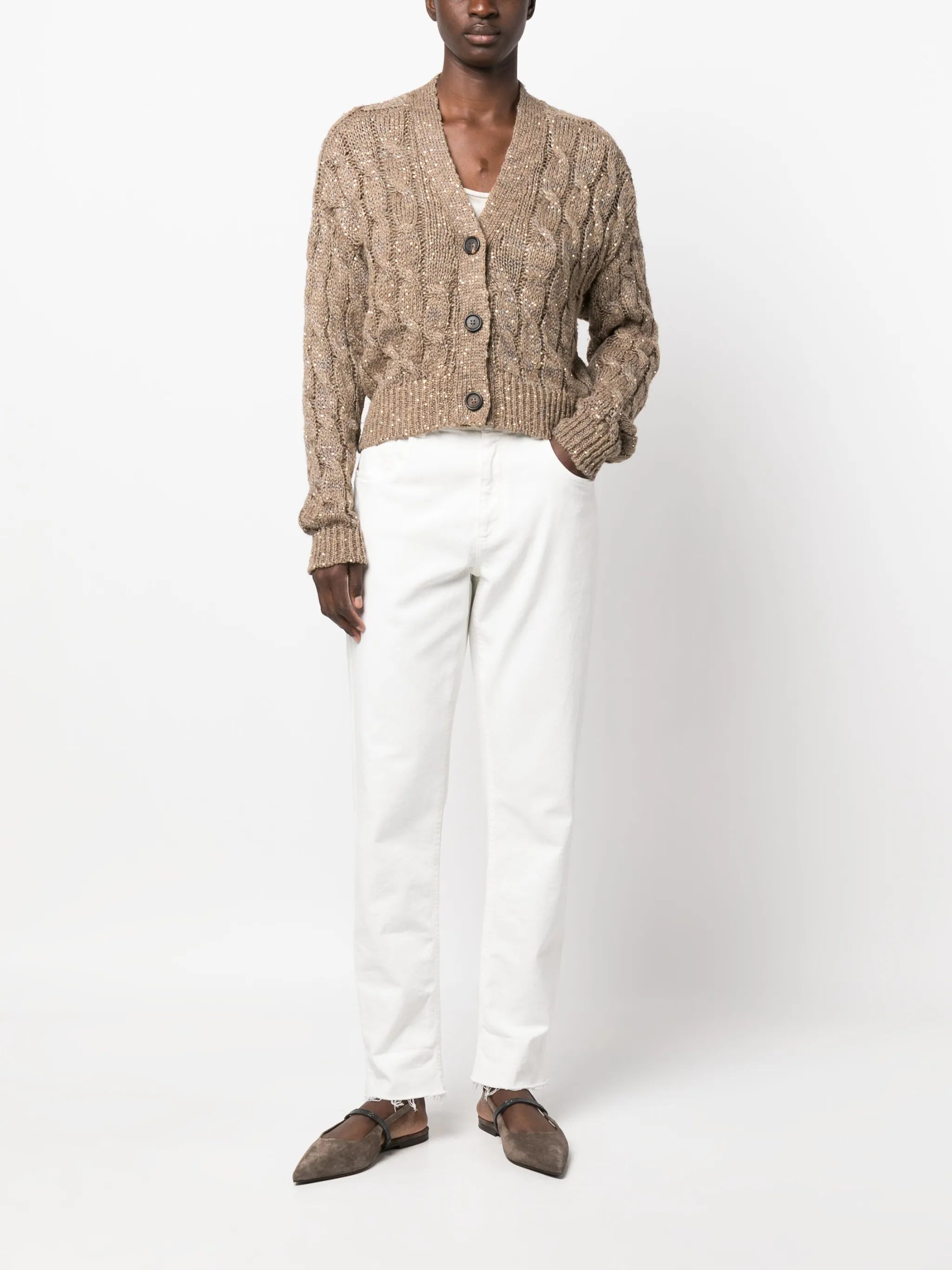 sequin-embellished cable-knit cardigan