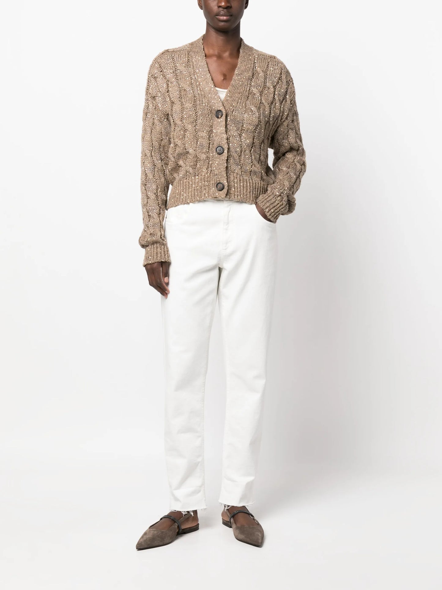 sequin-embellished cable-knit cardigan