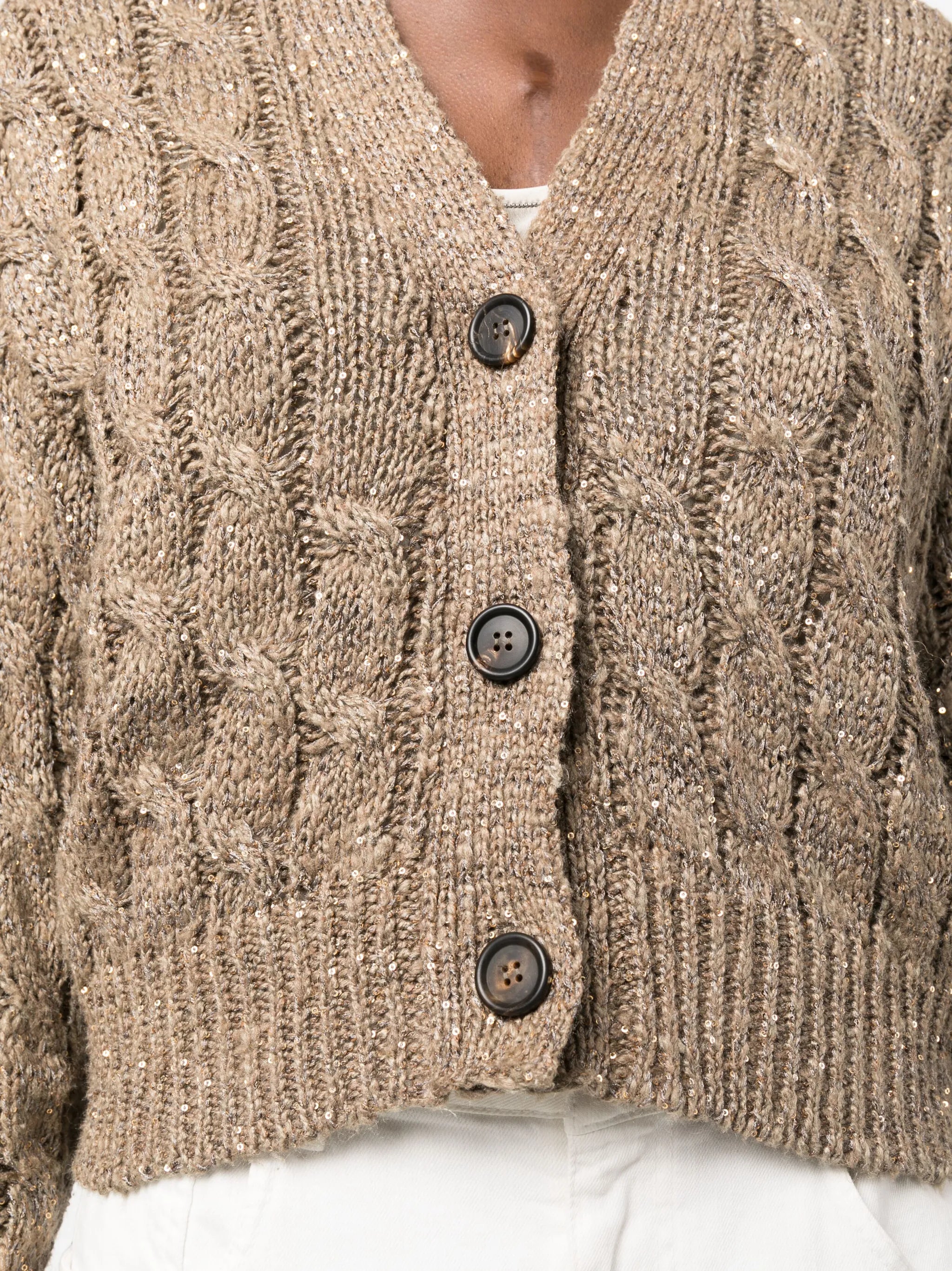 sequin-embellished cable-knit cardigan